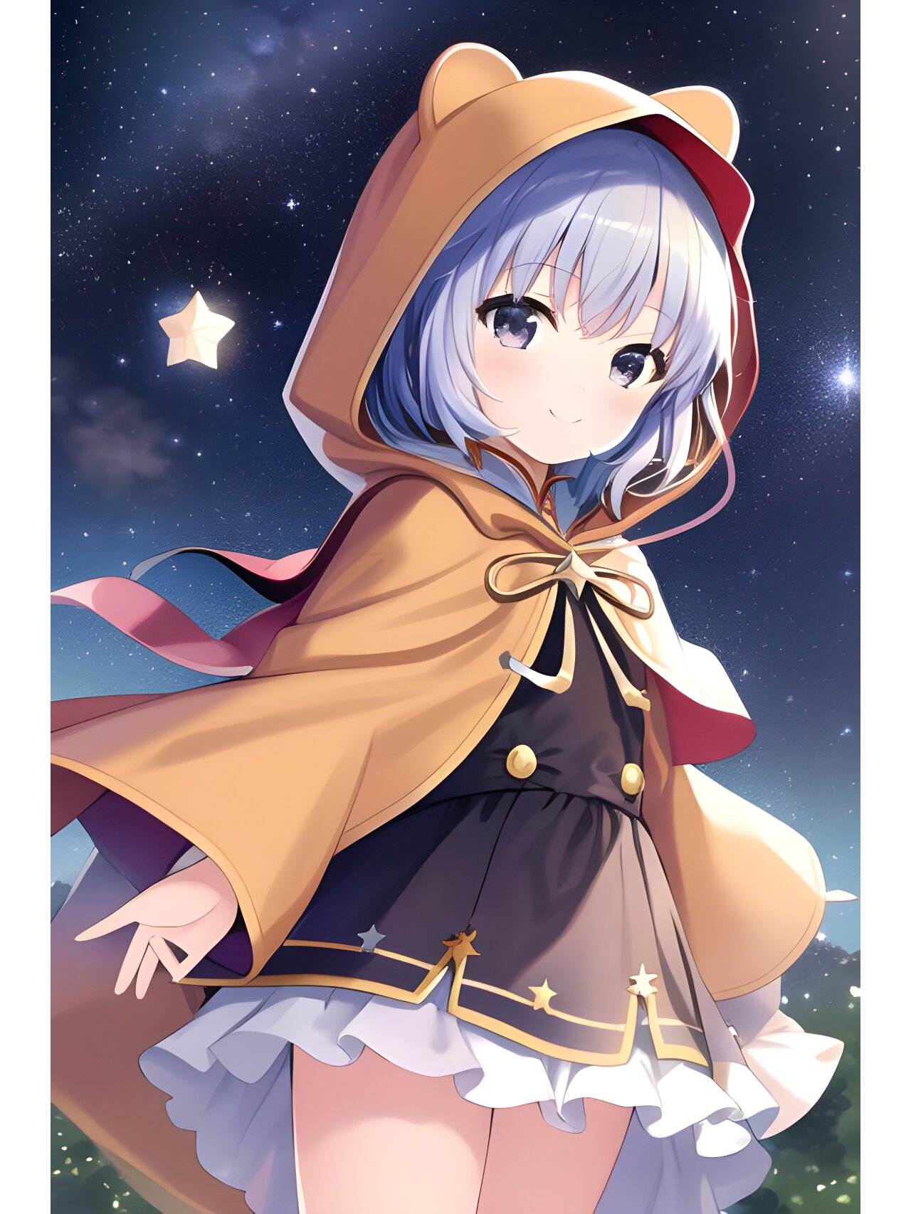 可爱戴兜帽的小萝莉女孩,动漫二次元绘画