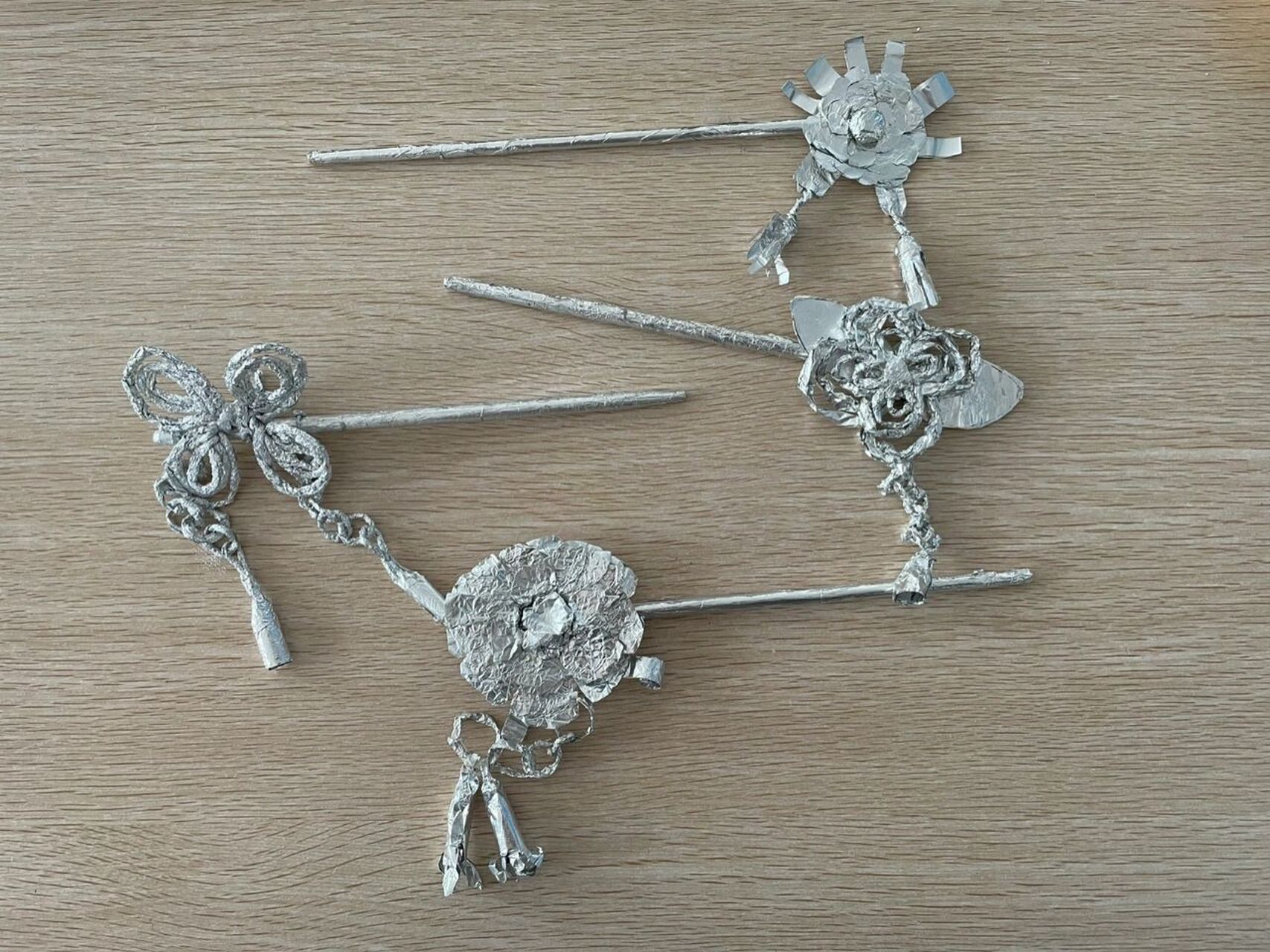 湘教版四年级美术 | 银饰之美 锡纸发簪 学生作品