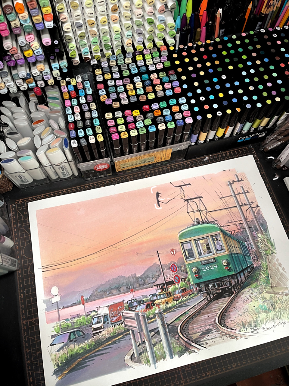 我又来画小美好了96马克笔手绘镰仓小火车 这是画的第二幅镰仓啦