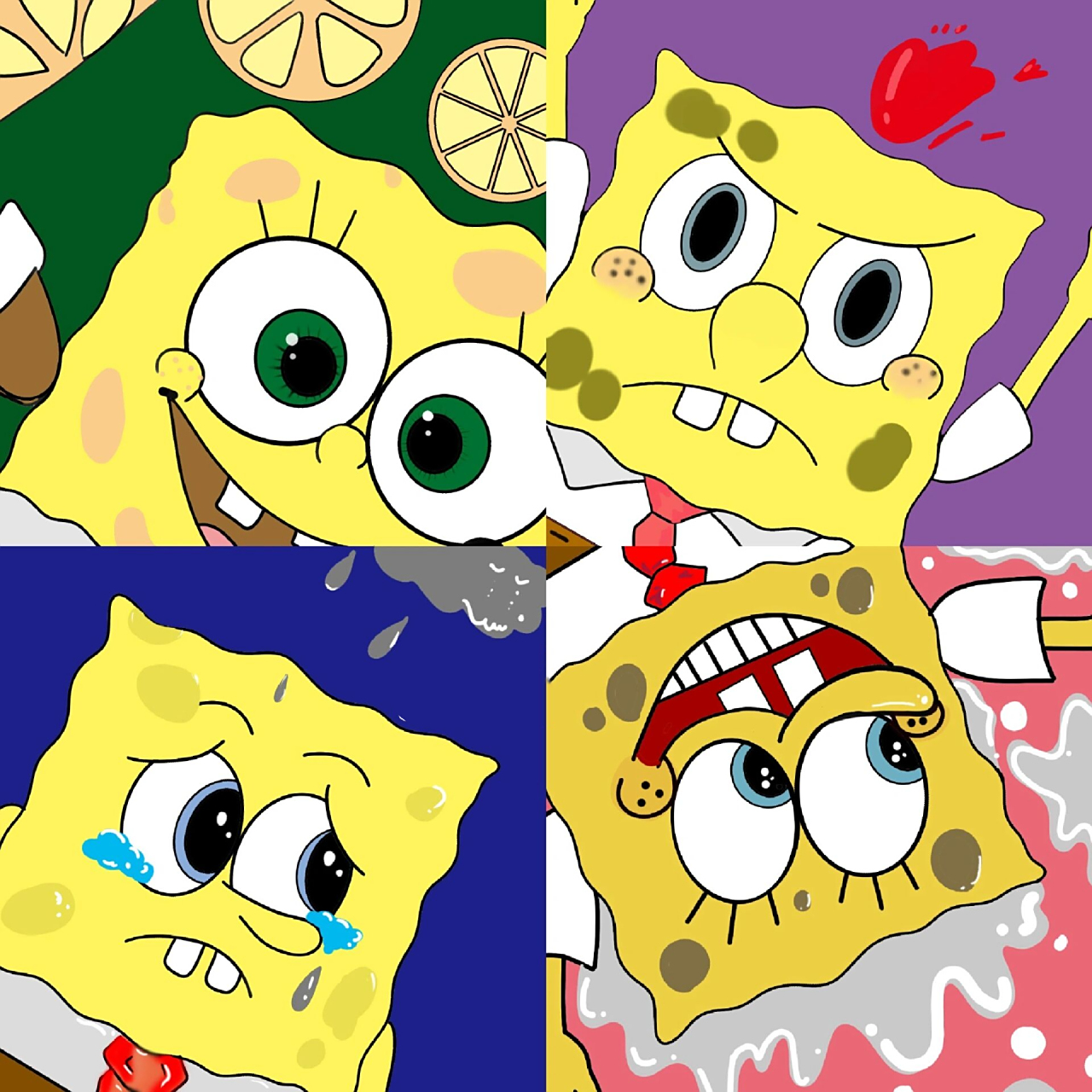 喜怒哀乐惊吓惊喜色彩构成 海绵宝宝版喜怒哀乐,喜欢的点点关注,这是