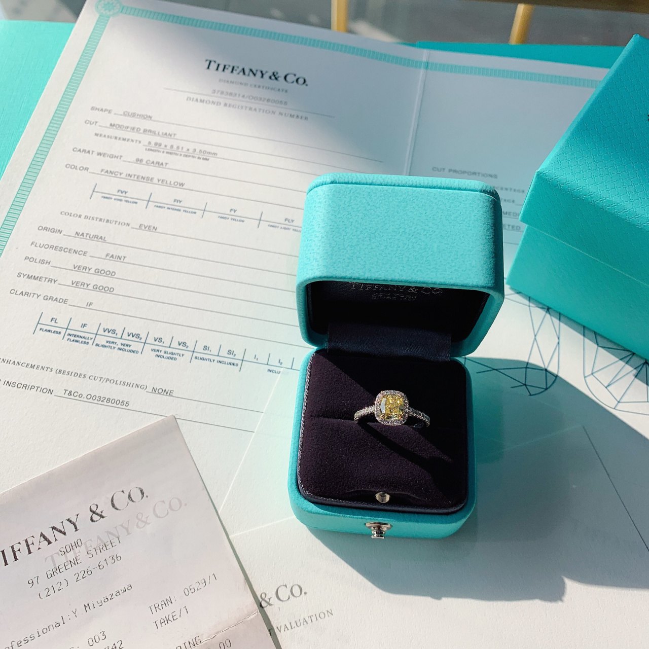 tiffany蒂芙尼 [比心]近克拉黄钻戒指 蒂芙尼96分钻戒 fancy intense