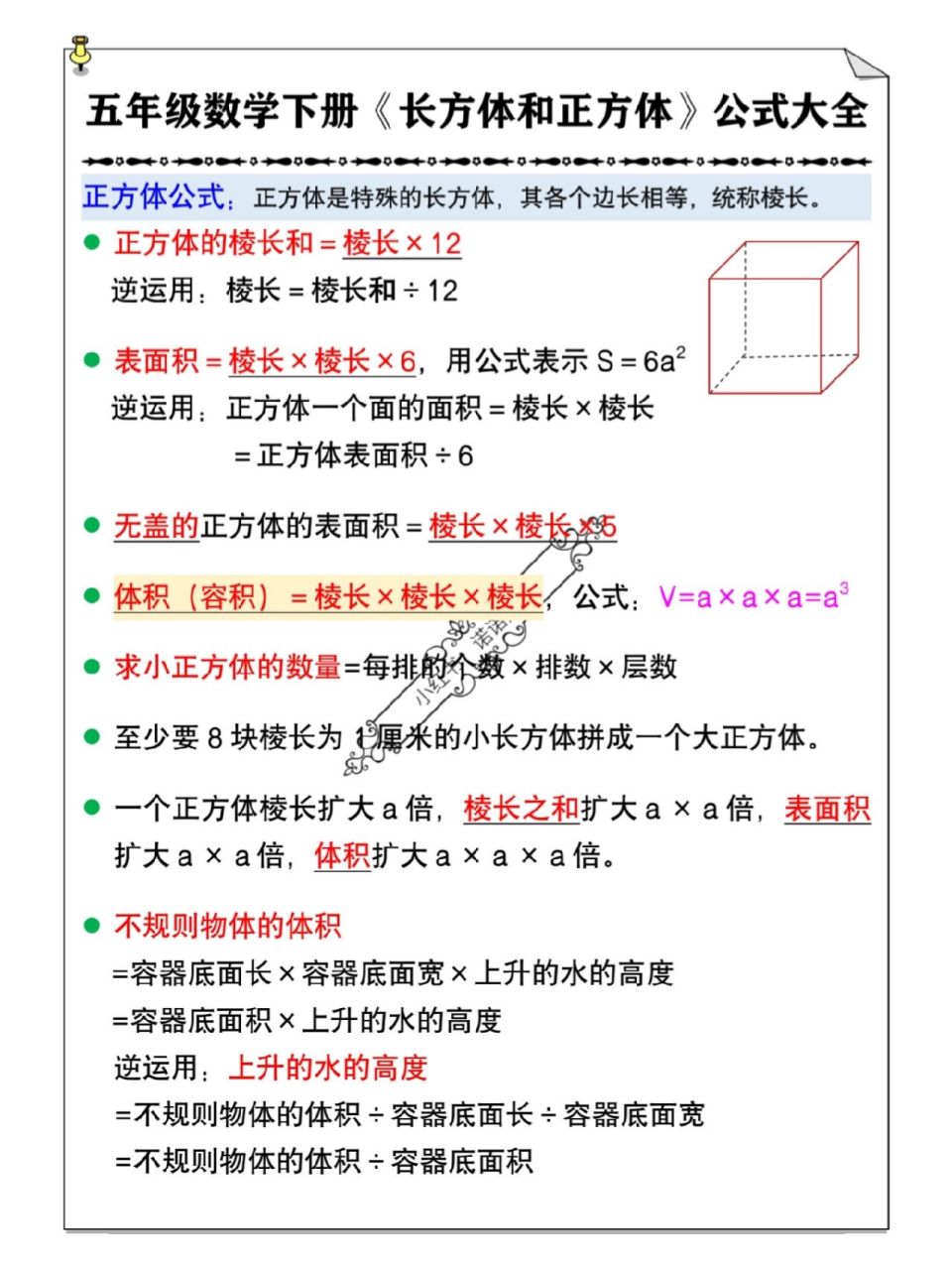 五年级数学重点之长方体和正方体公式大全 五年级数学重点之长方体和