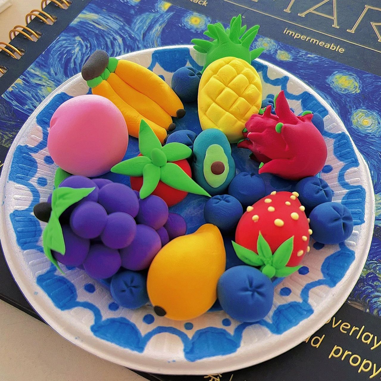 【轻粘土社团】快来吃水果啦～ 材料:轻粘土,一次性纸盘,马克笔