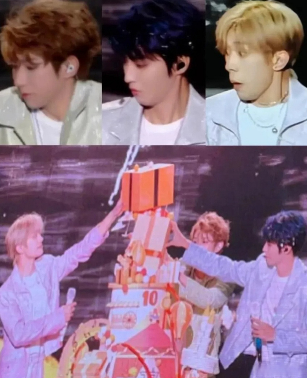 tfboys十周年蛋糕的细节图,这蛋糕还真挺像tfboys这个团的,都是要塌不