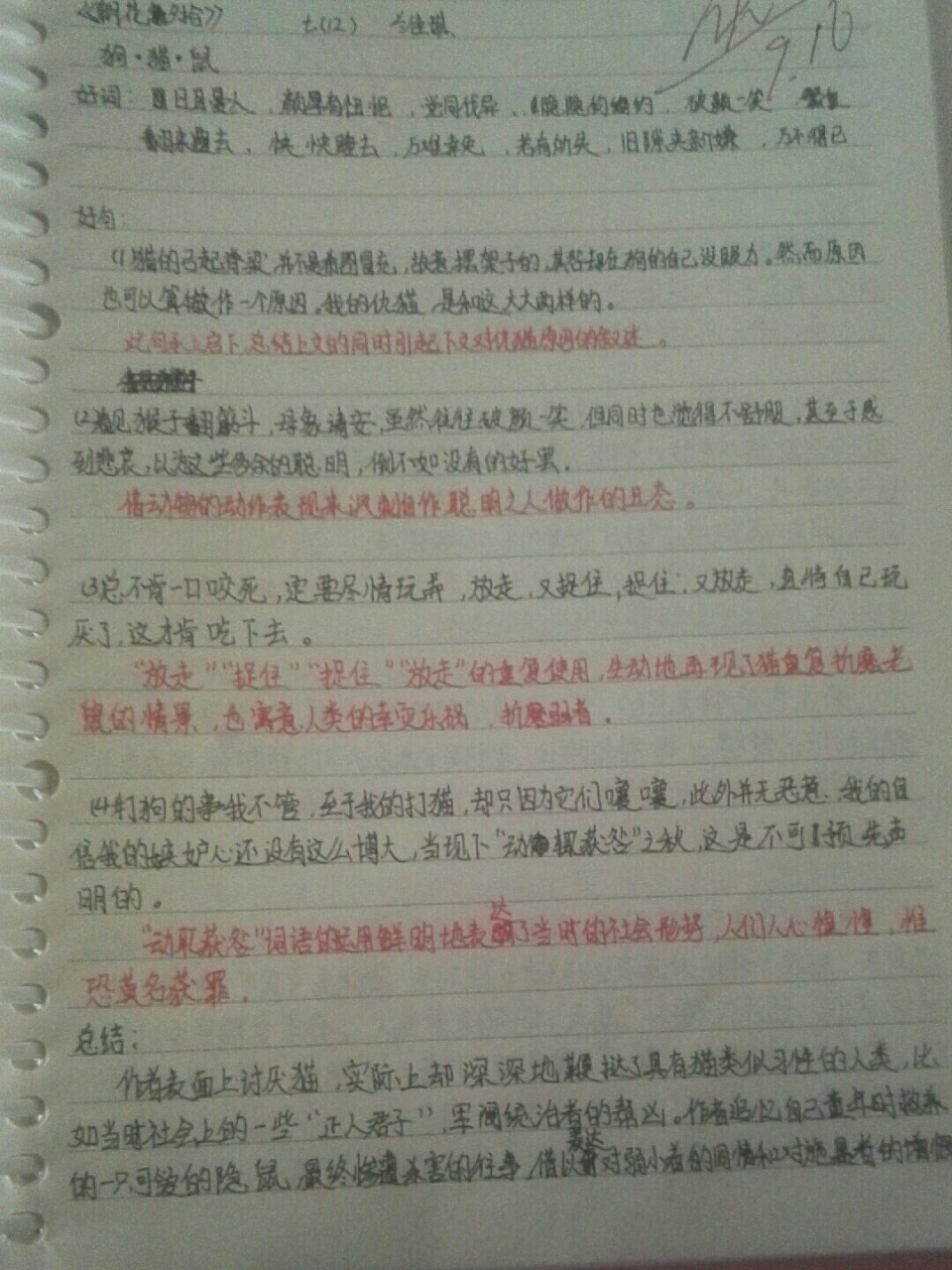 《朝花夕拾》《狗猫鼠》好词好句加赏析