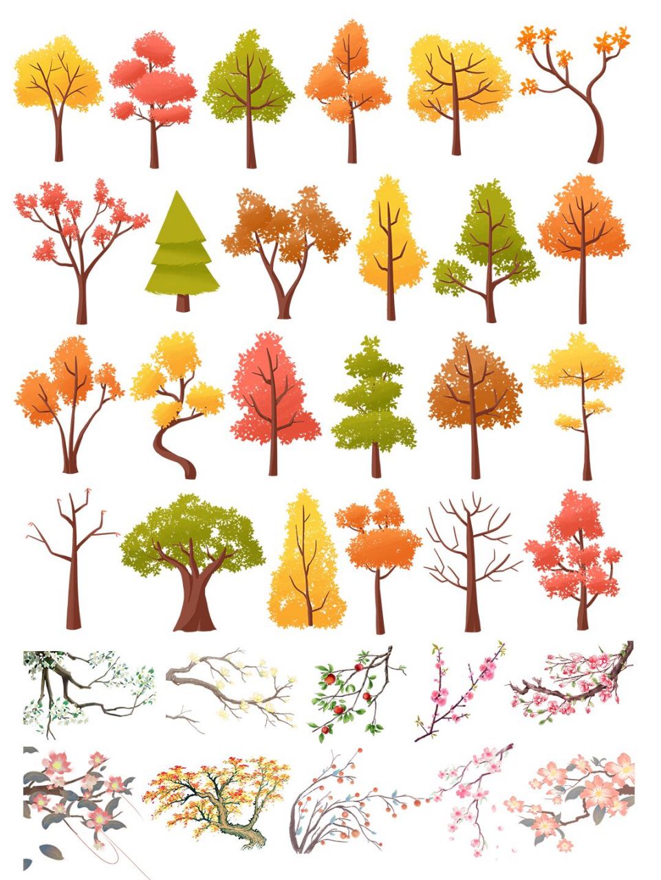 树木树枝卡通插画|树的装饰元素素材no.