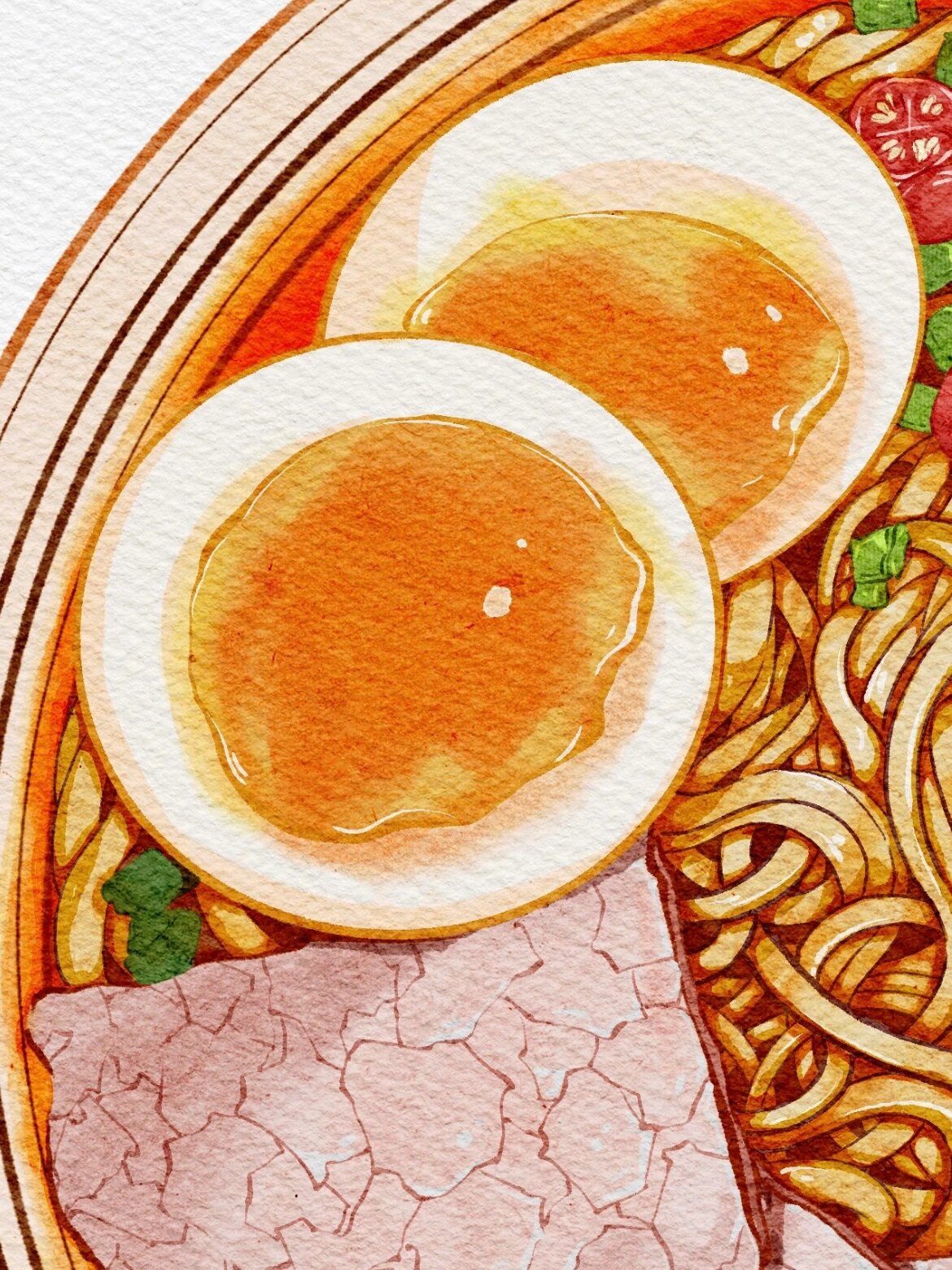 procreate美食插画手绘鸡蛋牛肉面 附线稿