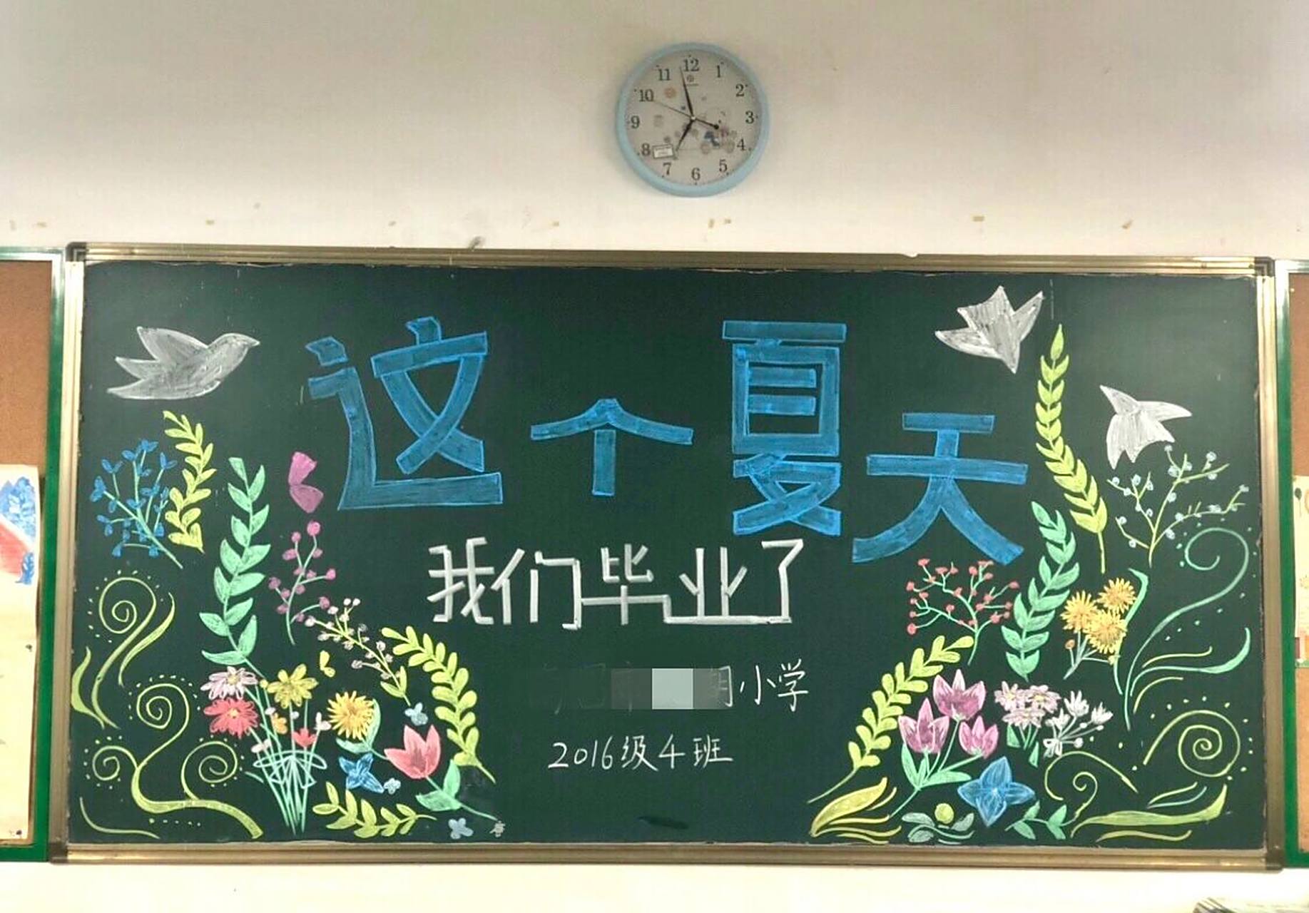 毕业黑板报 想把这美丽的毕业季黑板报分享给大家 	 图一是教室后面的