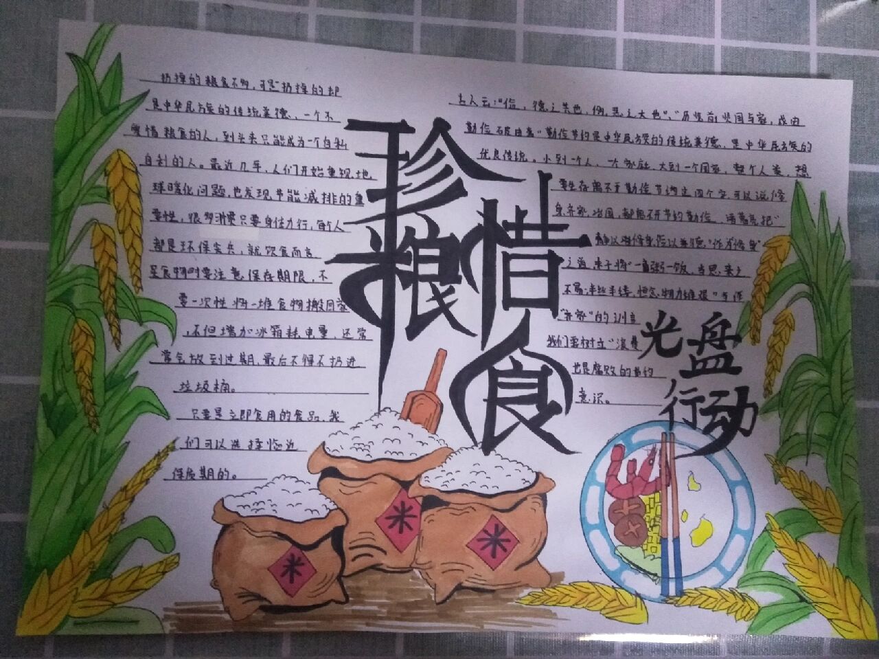 珍惜粮食手抄报 清楚图片