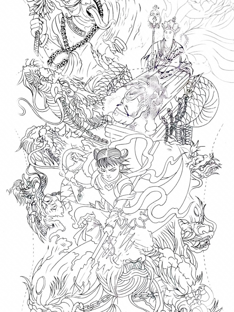 哈哈,搞笑一波/社会纹身/纹身手稿设计 我想用鸽子血纹,纹个九龙拉棺