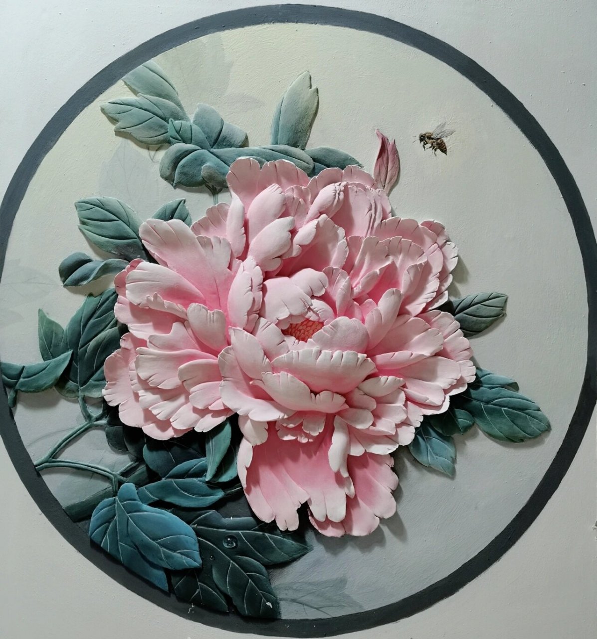 浮雕壁画|《牡丹》