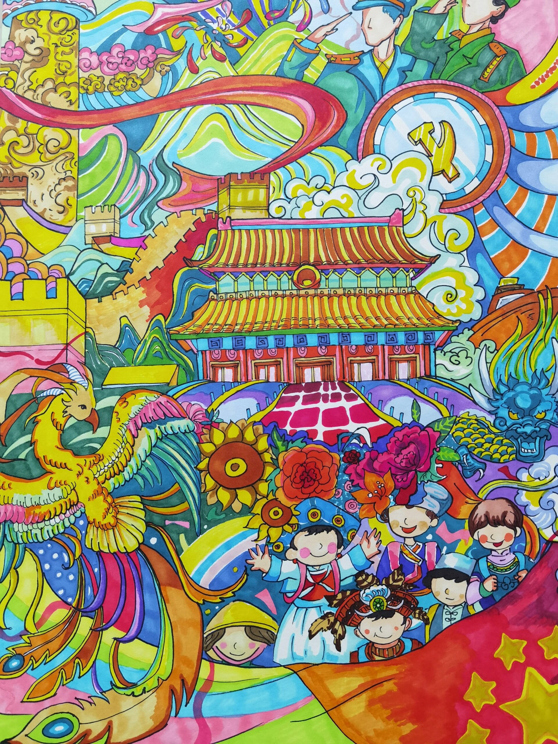 听党话跟党走,感恩党主题绘画,临摹于网络