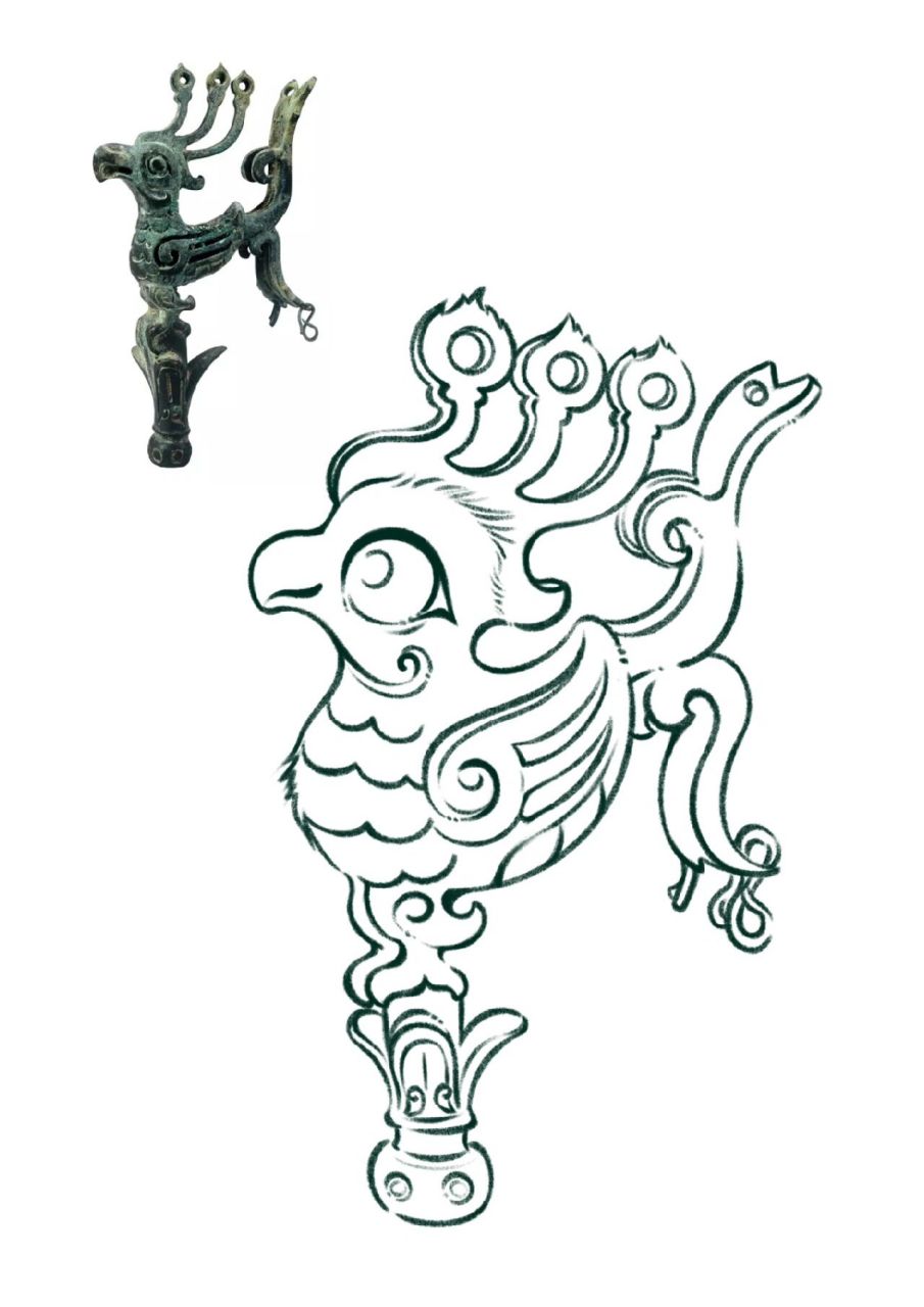 不一样的文物(34/100)——三星堆神鸟 今天先画到线稿