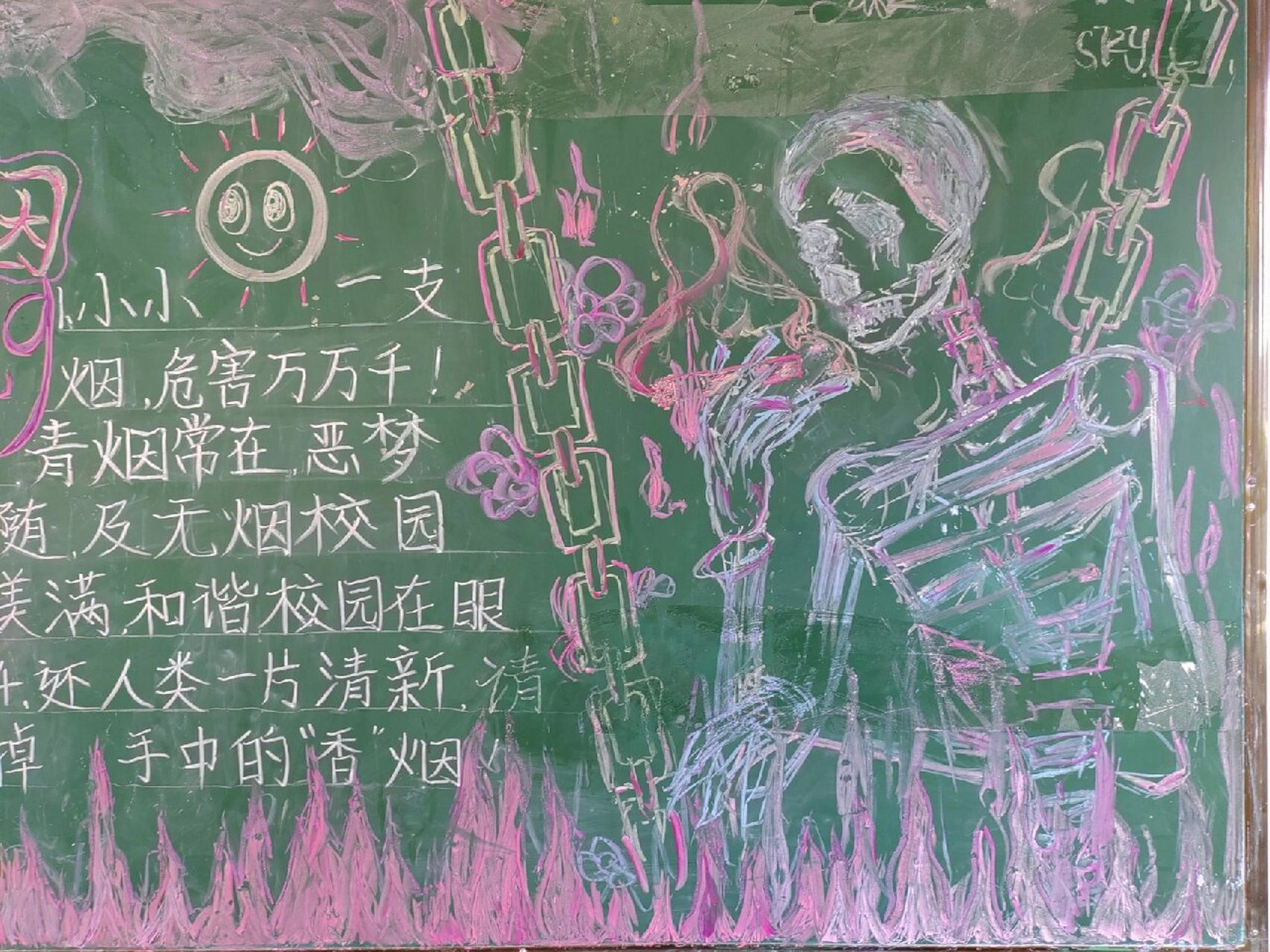 世界无烟日主题黑板报 与大家分享一下我和我搭档画的黑板报!