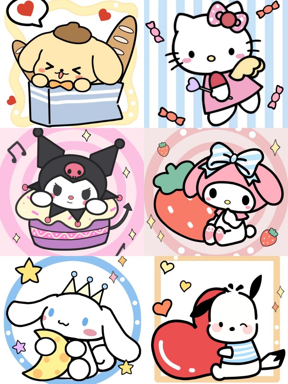 库洛米,玉桂狗,美乐蒂,布丁狗,帕恰狗,hello kitty,萌萌的三丽鸥天团