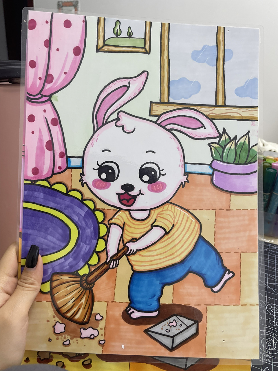 劳动主题儿童画,做家务