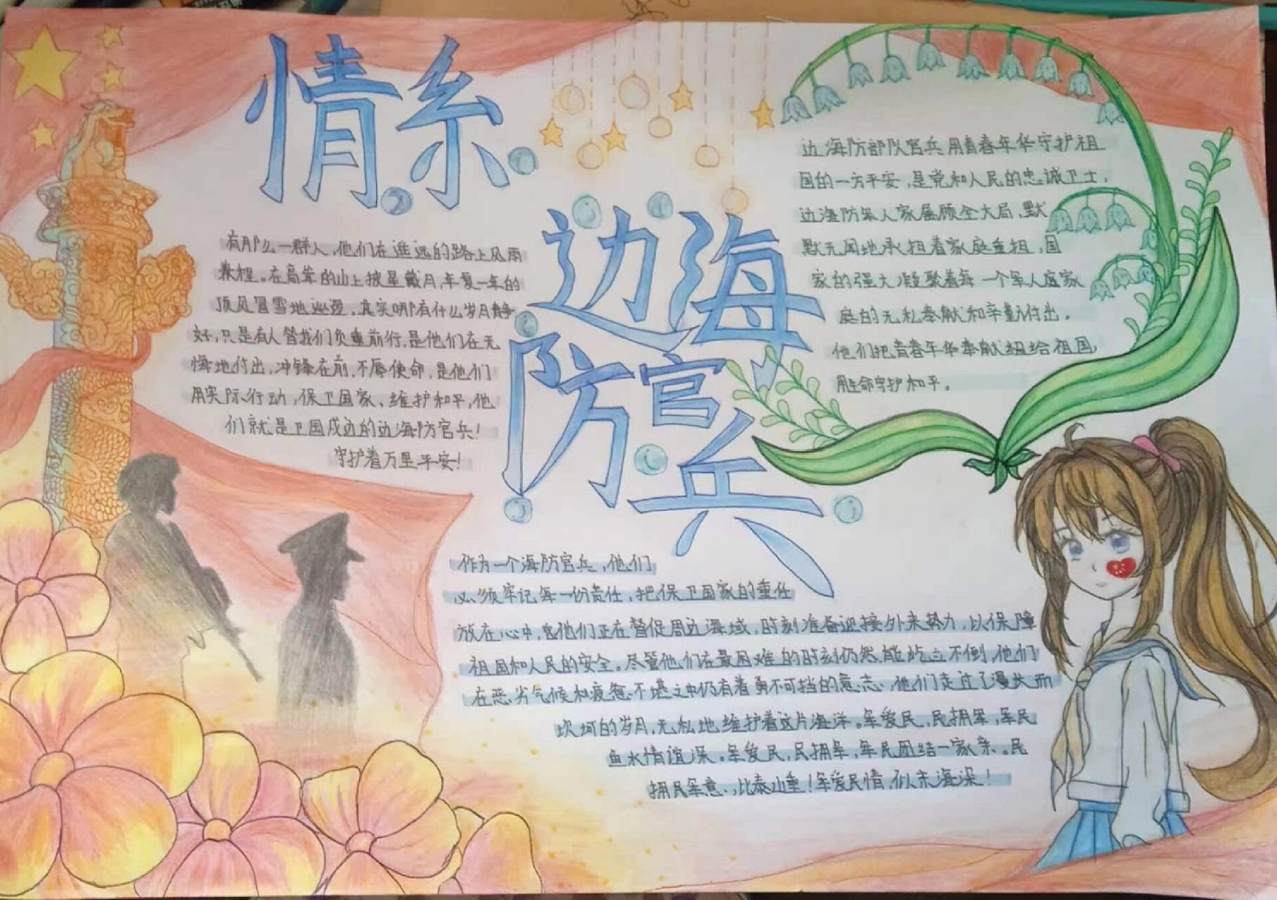 情系边海防官兵手抄报 供参考 抄袭