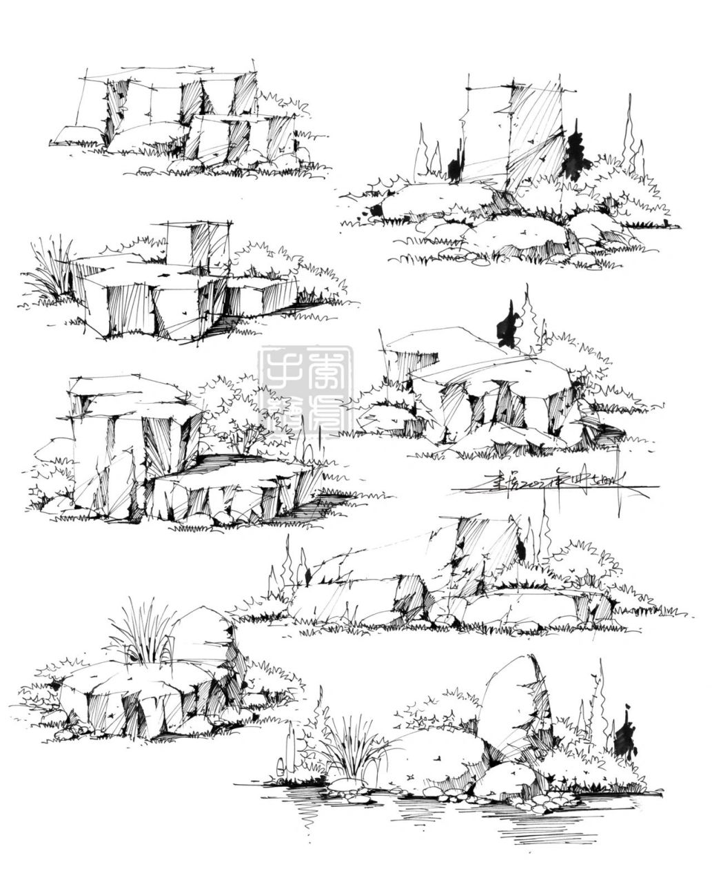 这样画石头…快快快… 今天分享下石头的画法… 首先石头在手绘效果图