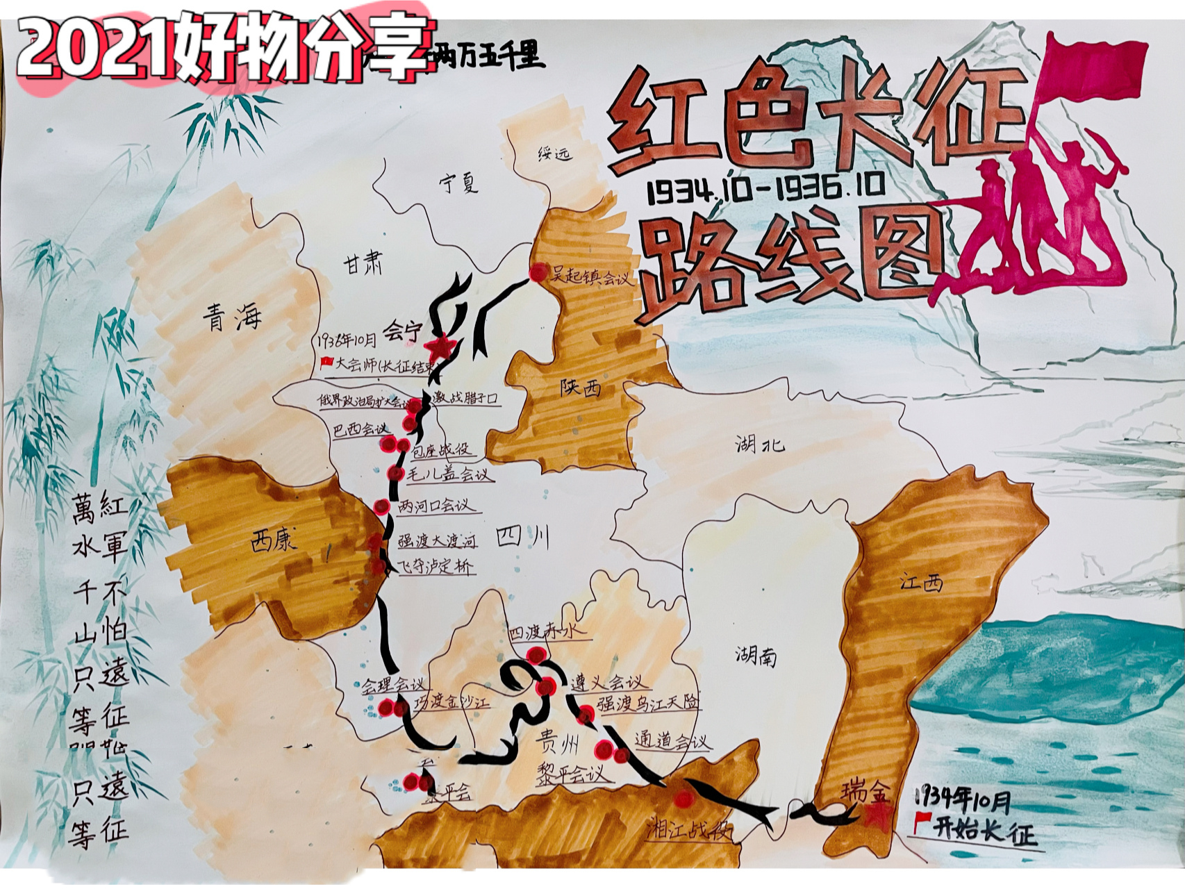 长征路线图 好多童鞋私信我,我还是发下正面吧……这是我身为小学生的