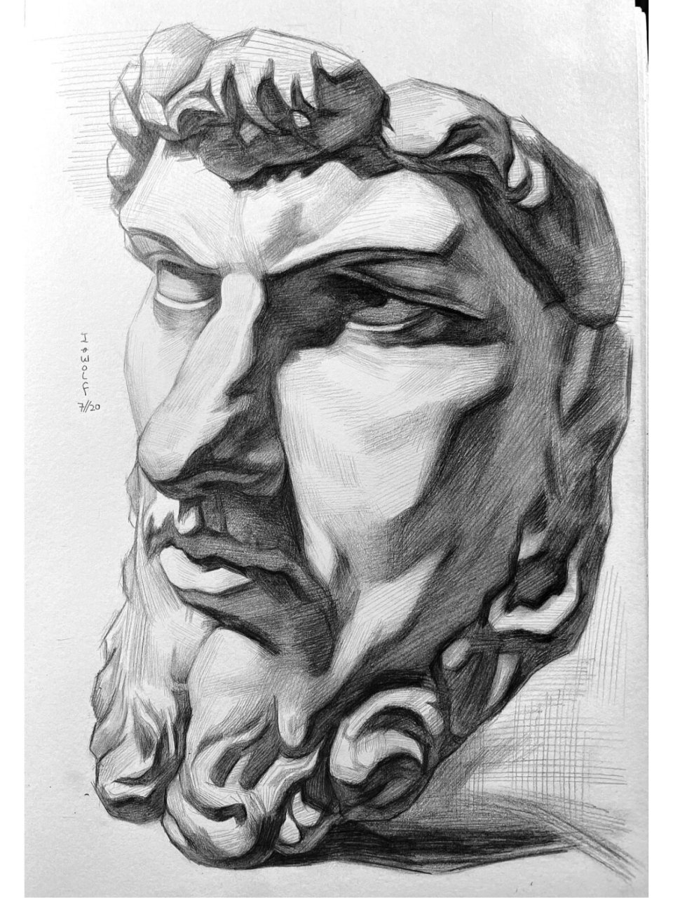 素描造型习作展示|亚历山大石膏像 作为初学者前期必画的一个石膏