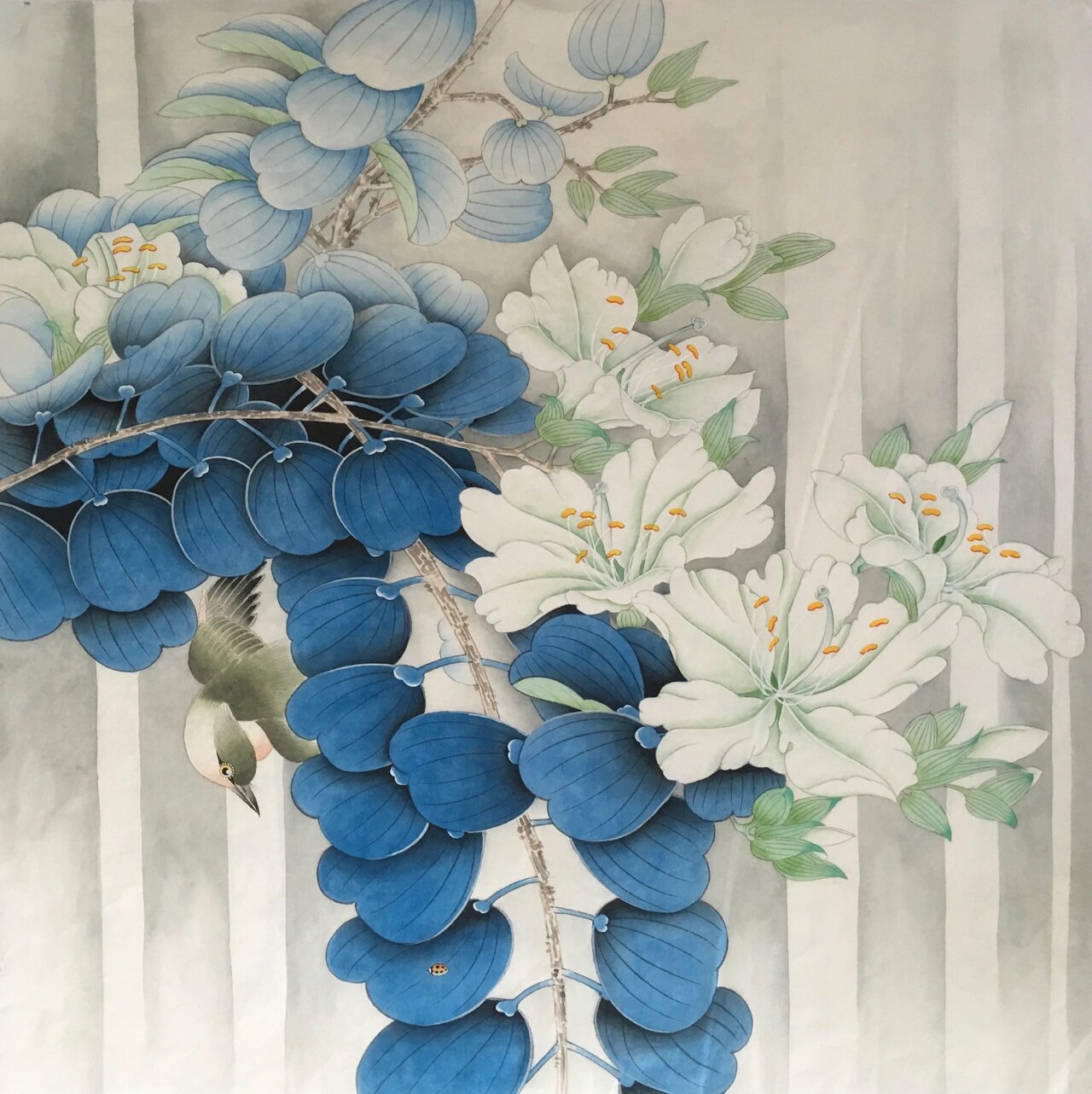 工笔画|白花洋紫荆 白花羊蹄甲又叫白花洋紫荆,相传白花羊蹄甲是天宫