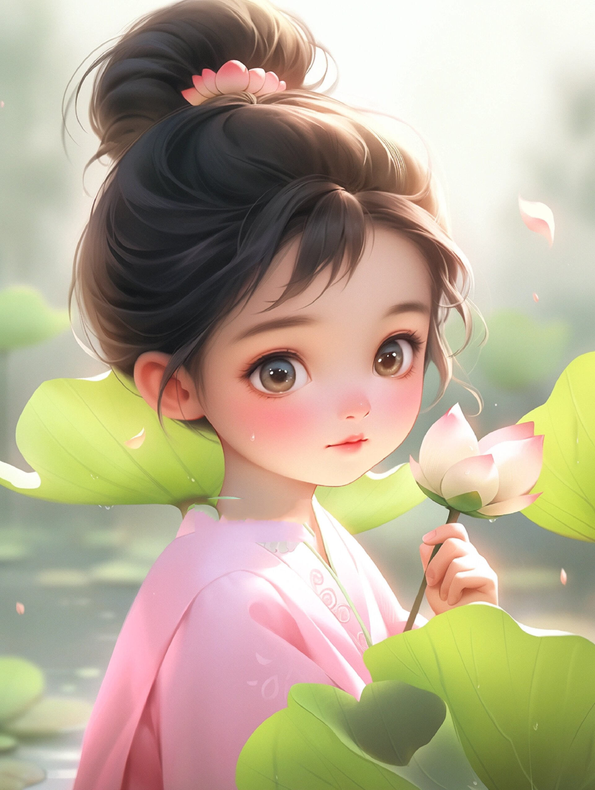 可爱的荷花女孩壁纸|原创古风汉服女孩头像 见荷花有好运🍀🍀🍀