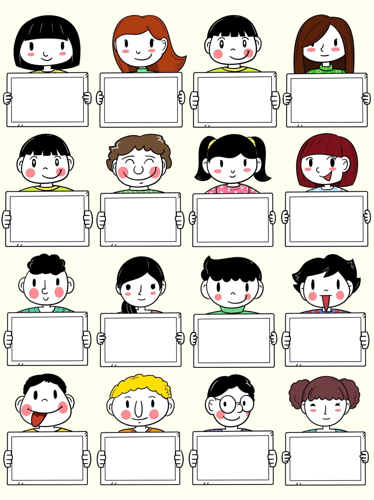 儿童举牌人物形象99边框素材||环创可打印