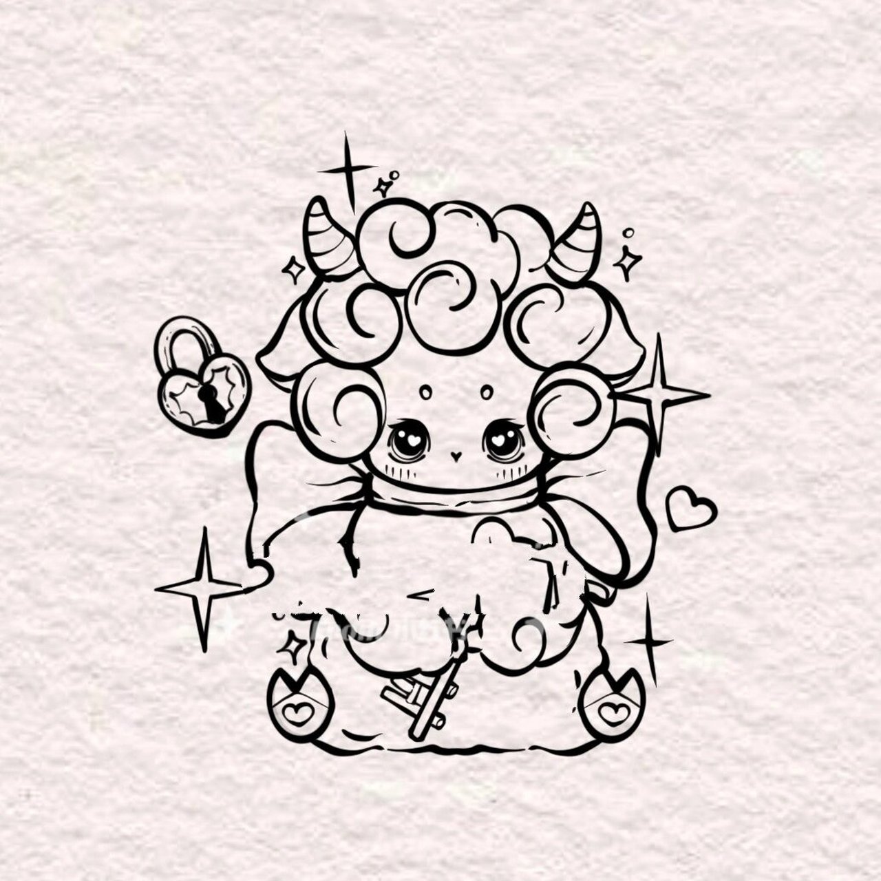 91小羊锁头纹身7715 客稿 小羊纹身手稿  可爱羊纹身77锁头