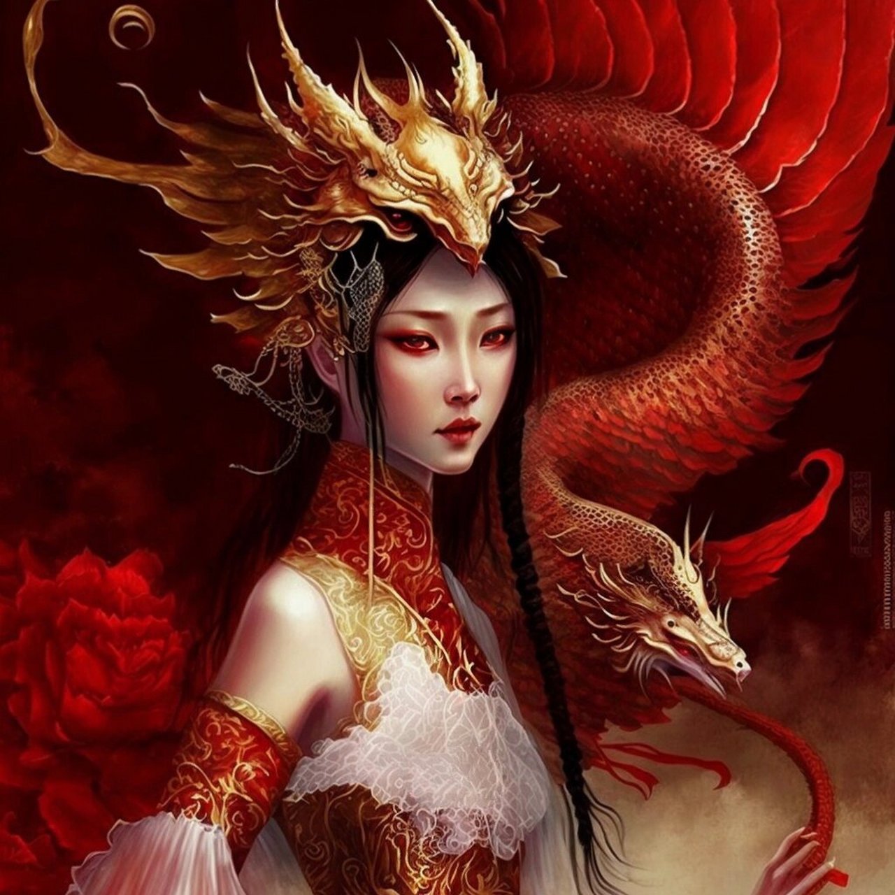 【ai绘画】78神龙女系列之赤龙 南海龙王,别名昭明,又称南海广利王