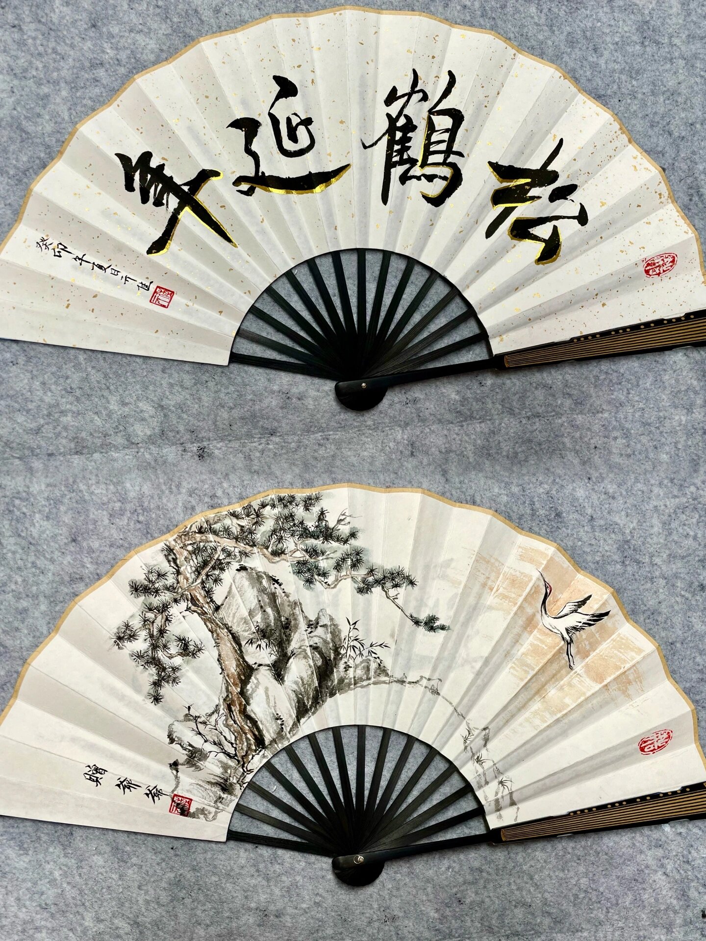 《松鹤延年》扇面国画