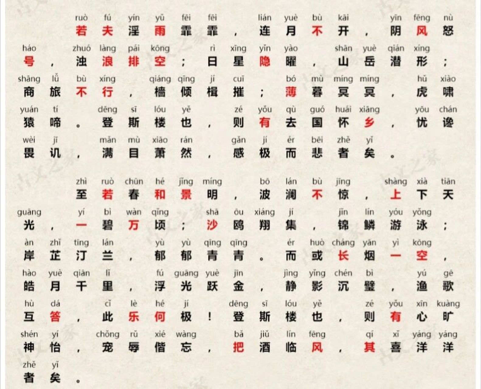 《岳阳楼记》拼音版 来自古文之家,麻烦给置顶点赞,谢谢