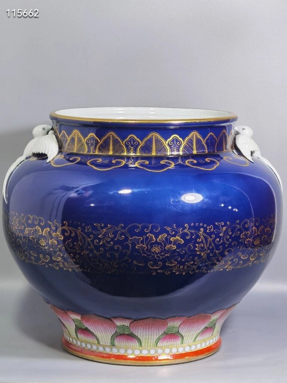 清乾隆霁蓝釉描金燕子罐古玩古董古瓷器老瓷 清乾隆洋彩 荠蓝釉描金