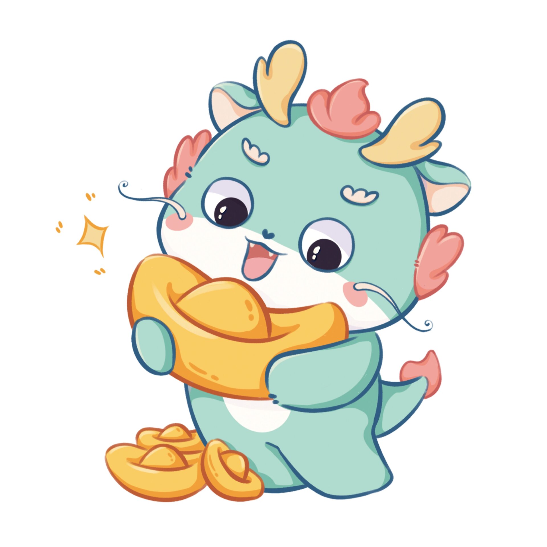 彩色卡通手绘2024可爱小胖龙新年手绘