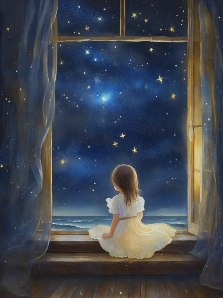 在星光下,我思念着他的微笑, 仿佛他的灵魂就在天上闪烁