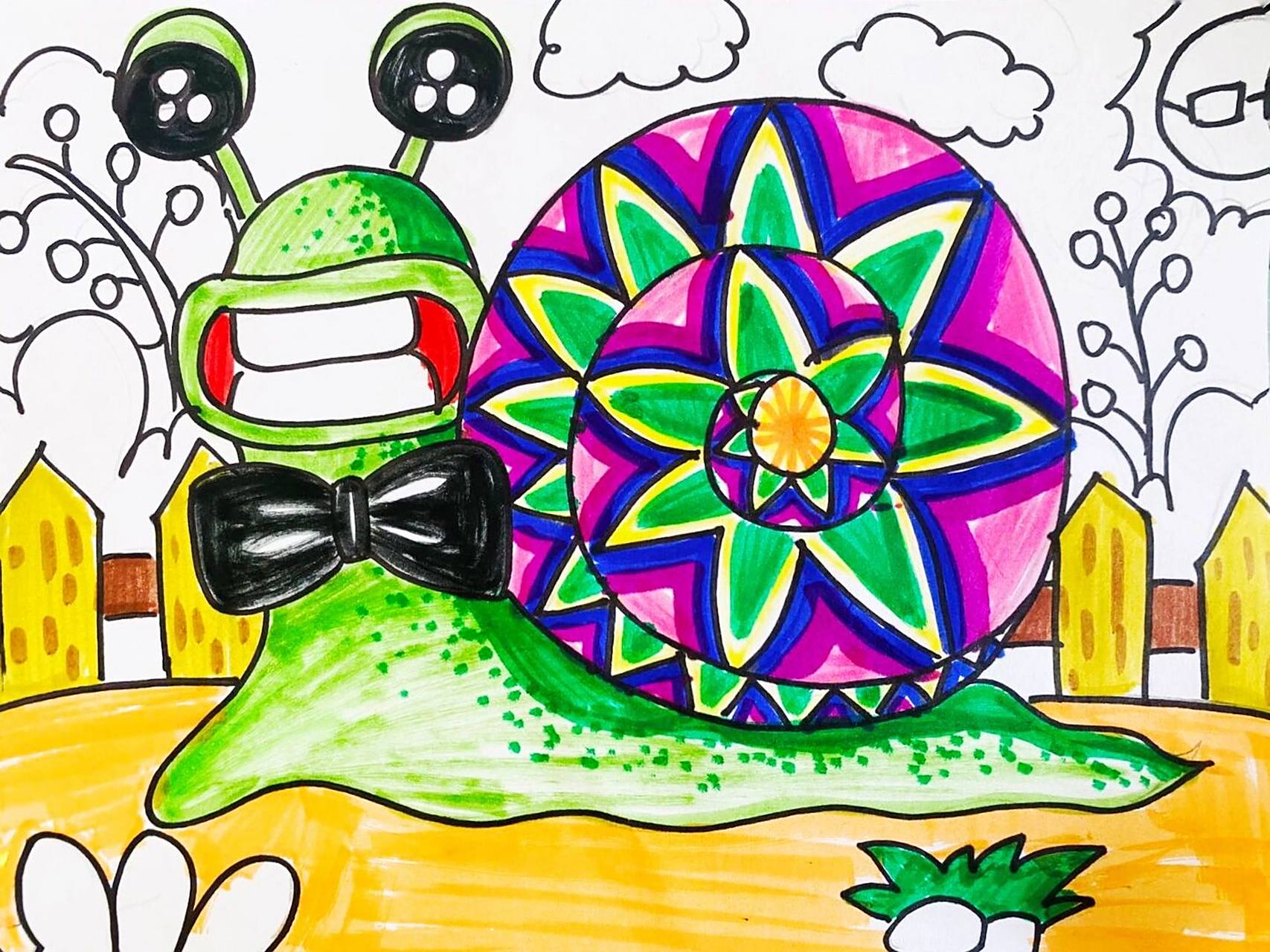 蜗牛儿童画 #儿童画# #蜗牛# 适合五岁以上