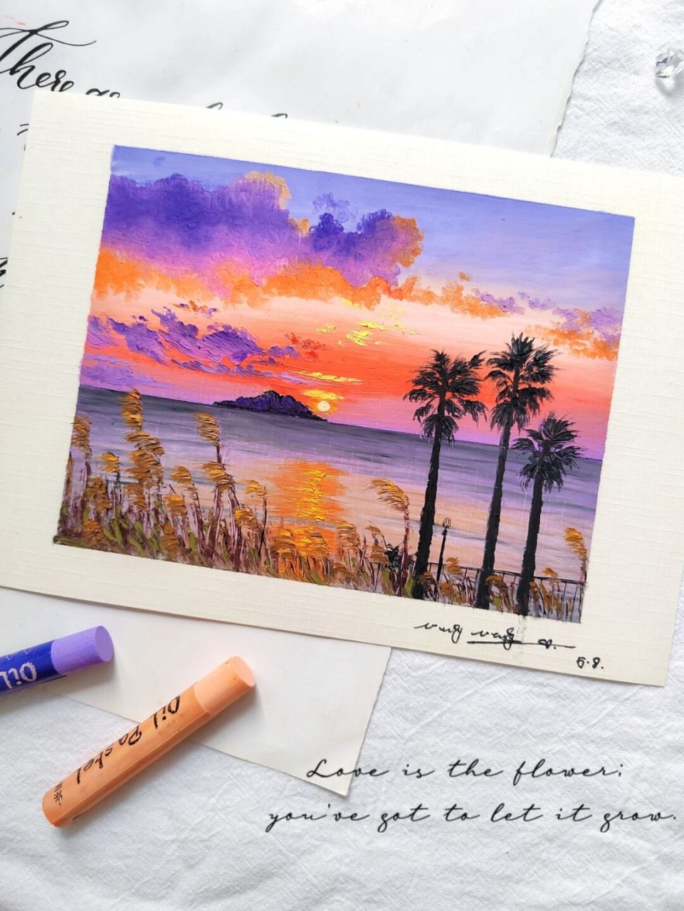 油画棒【紫霞90】附过程图色号 听过一千句关于仲夏的句子,都不及