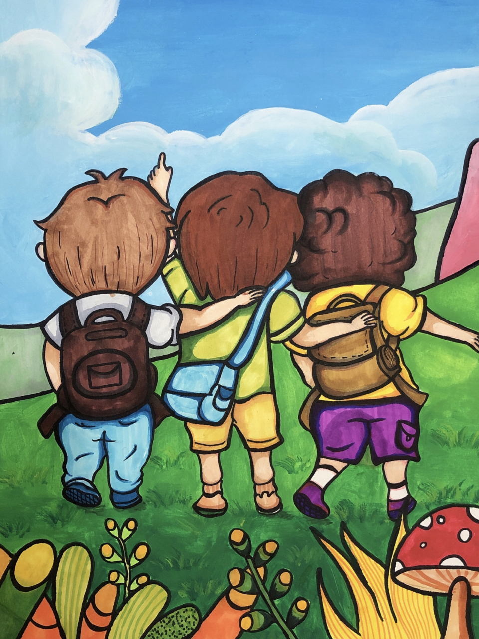 儿童画范画 阳光下成长 儿童画范画(学生作品) 👉🏻背景用了水粉