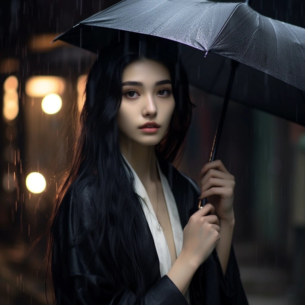 雨中美女头像图片