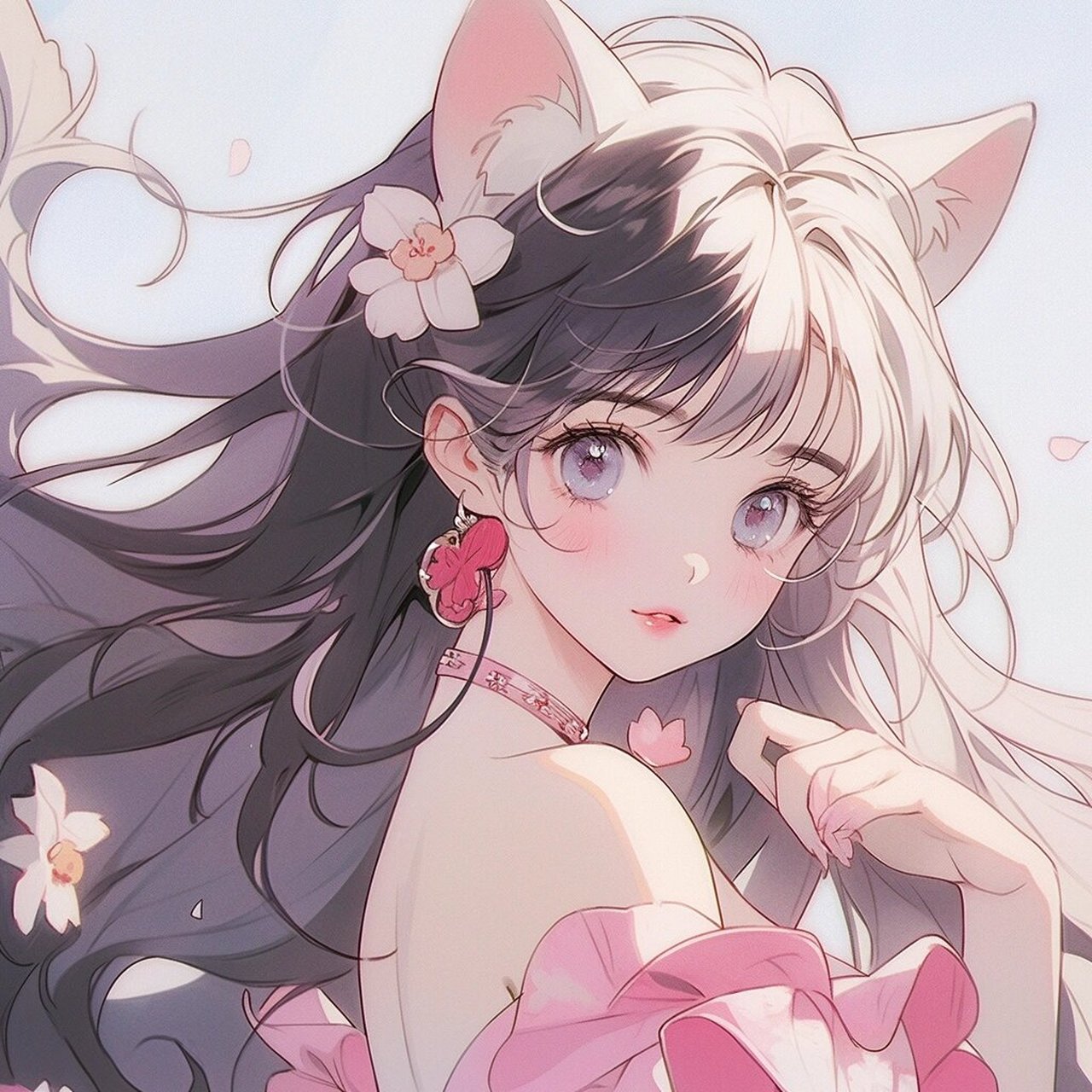女生动漫头像系列41|花丛中的猫耳少女93 有点像喜欢花花的貌美猫妖