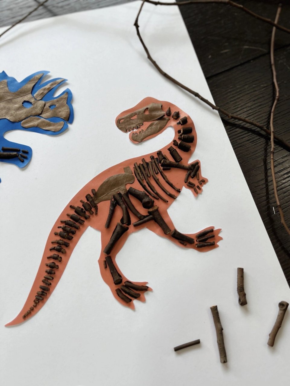 儿童创意美术丨自然美育丨树叶树枝恐龙化石 03 周末遇到了一个热爱