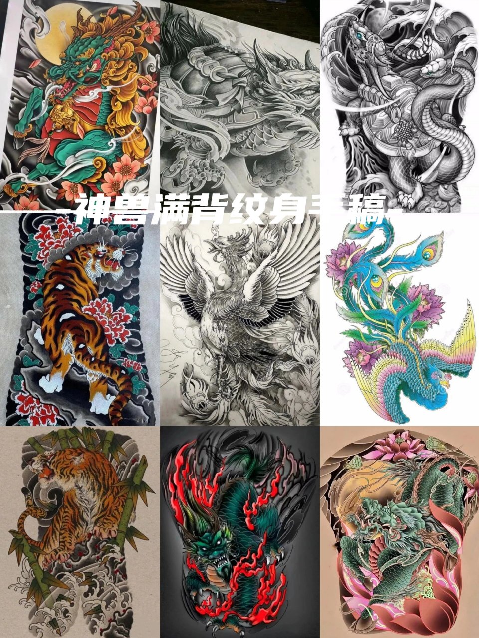 四大神兽满背纹身手稿 满背纹身手稿