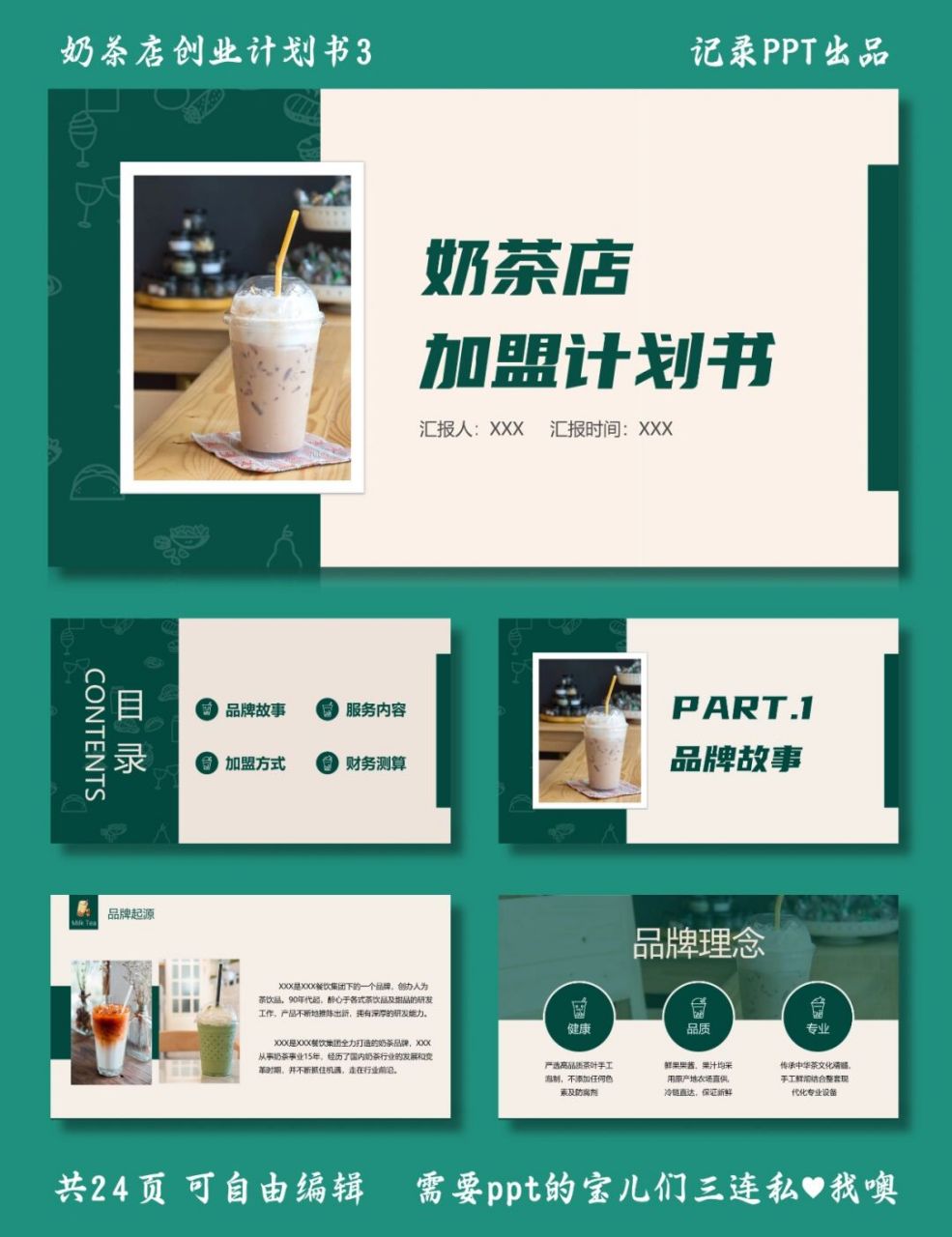 奶茶店加盟计划书 奶茶店创业计划书3 ppt模板 目录包括 ①品牌故事