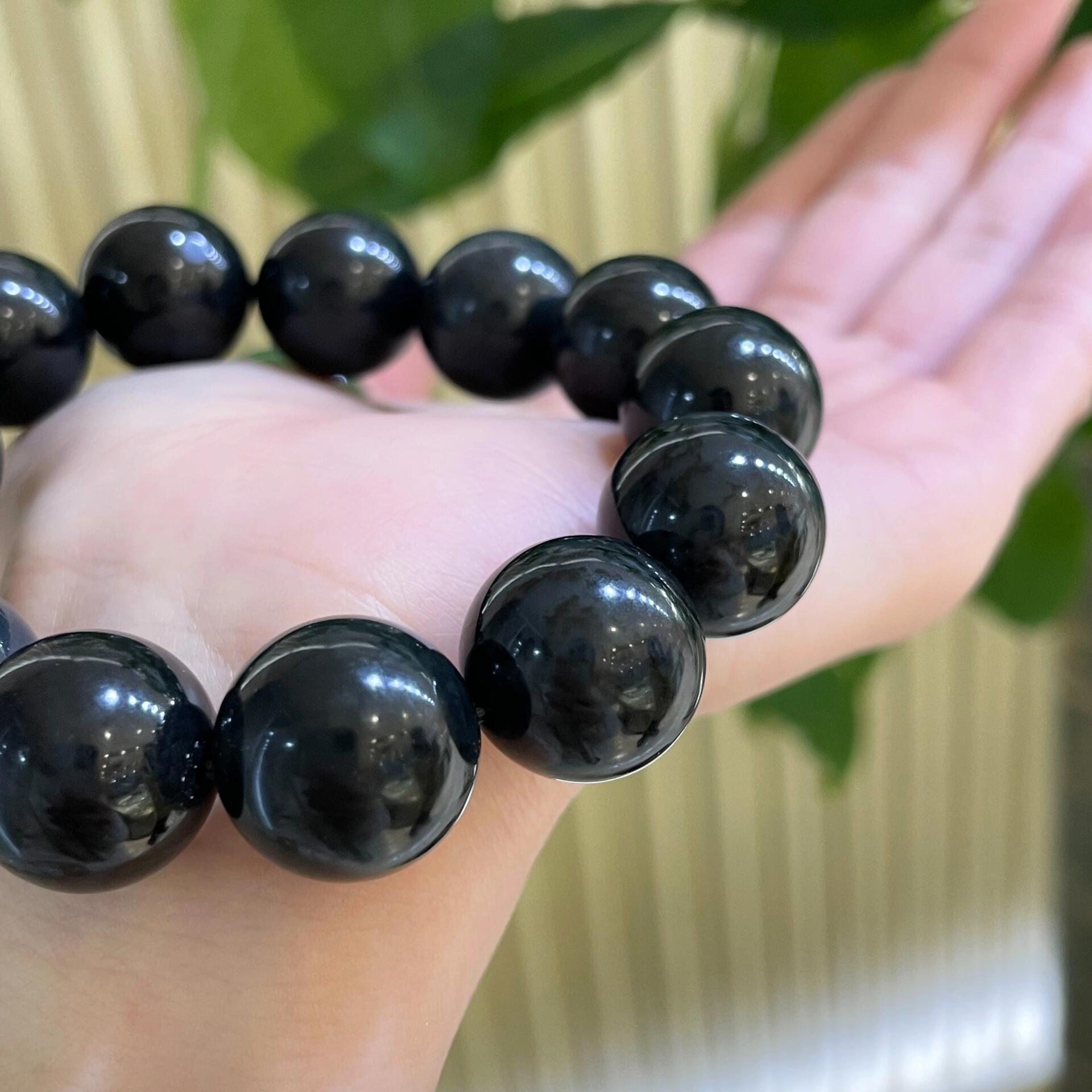 💰148和田玉墨玉手串 和田玉墨玉青花手串,珠子直径16mm,整体油性好