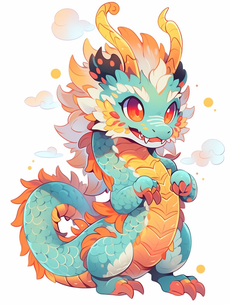 2024龙年ip形象/卡通可爱萌萌小龙插画 魔法关键词: a cartoon dragon