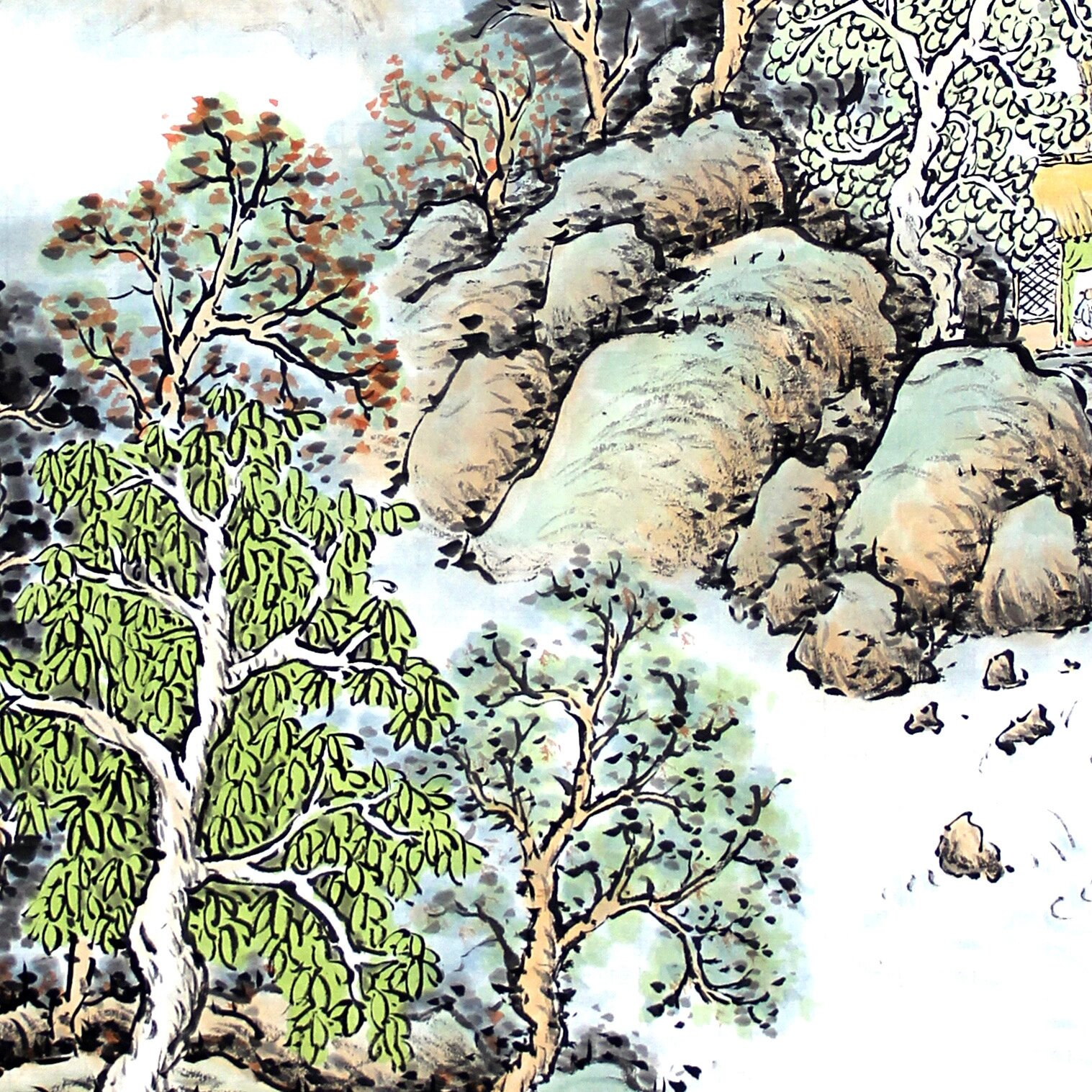 国画作品 刘雄飞    60年书画双修功底 此画绘制了春景"小桥流水人家"