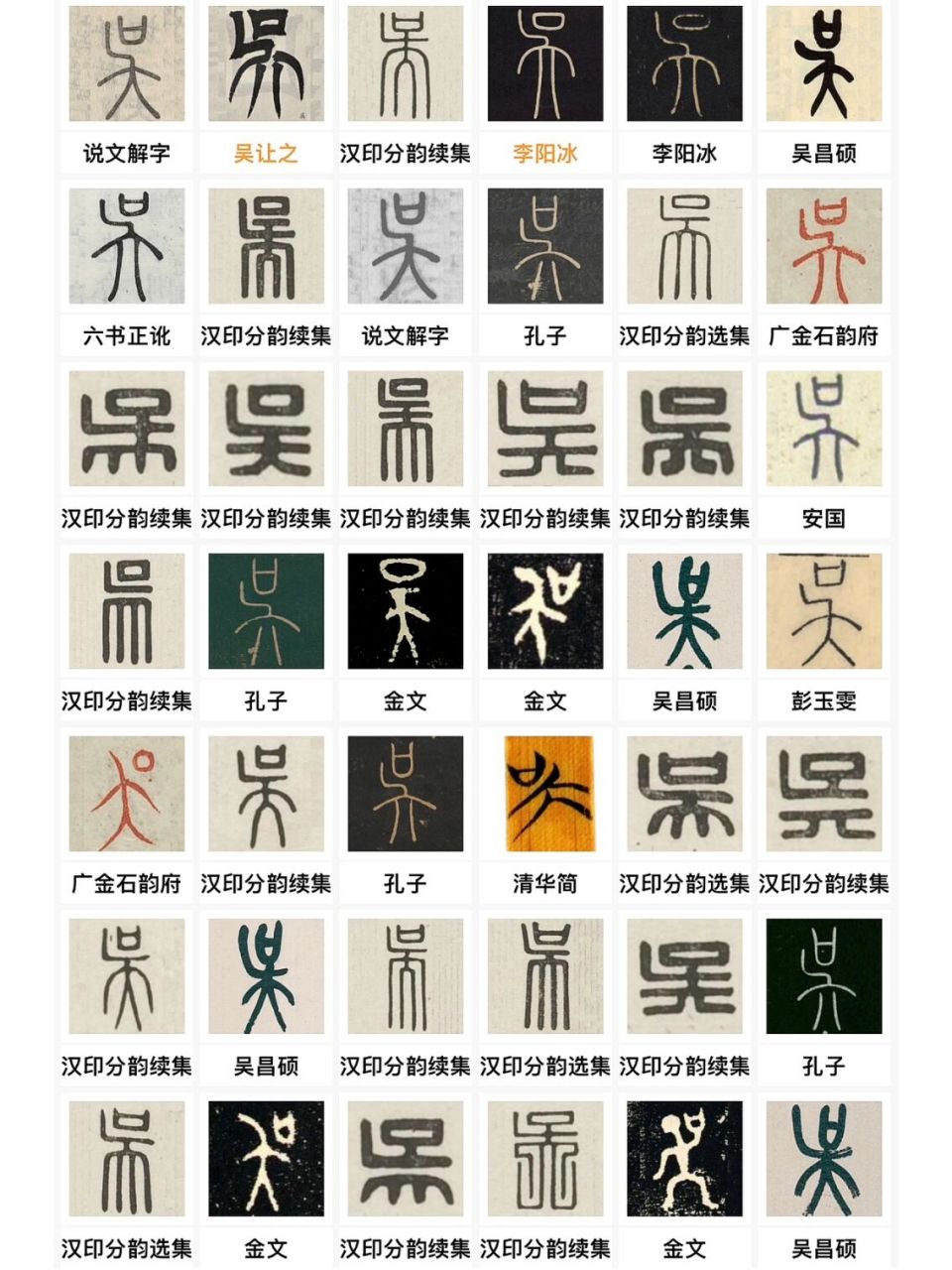 "吴"姓的2201种毛笔字写法 〔古文〕【唐韻】午胡切【集韻】【韻會】