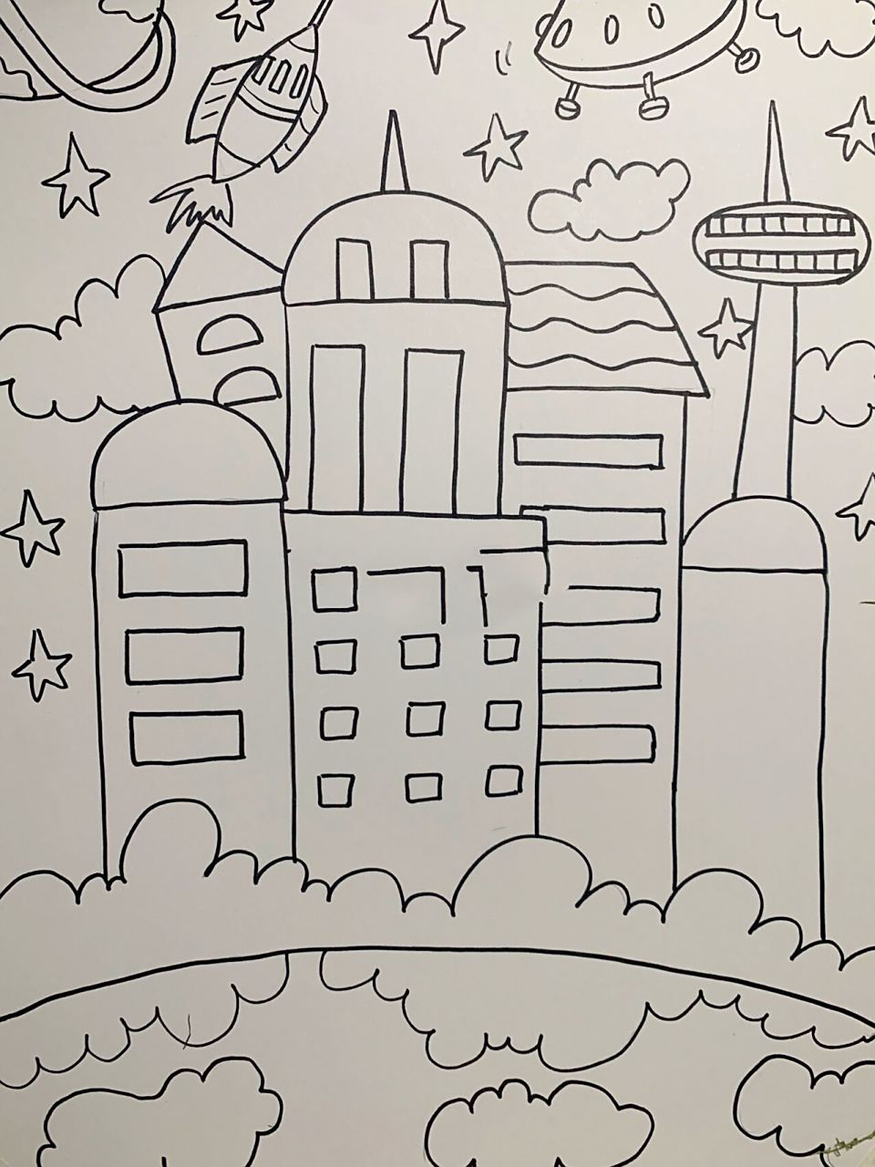 未来城市的建筑城市#科技发展儿童创意画