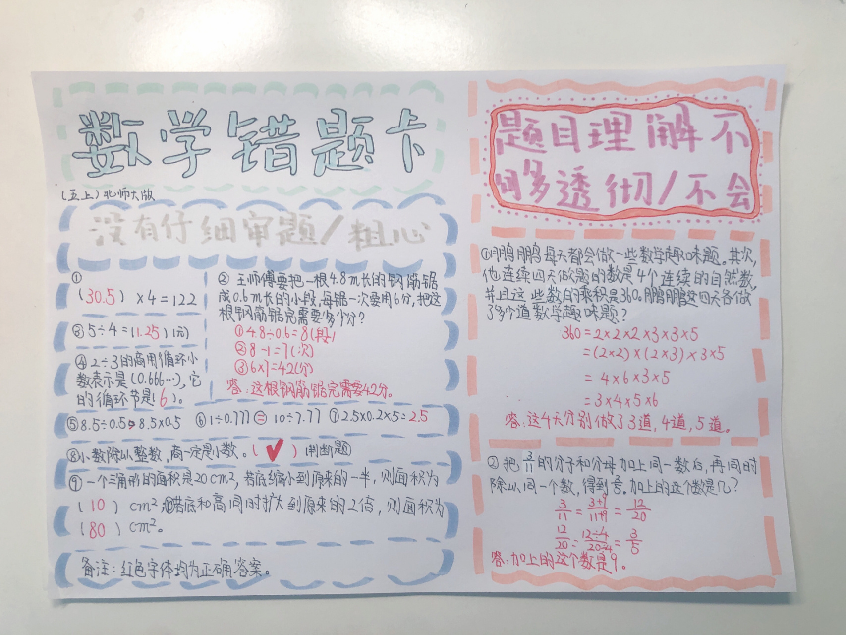 数学错题卡制作