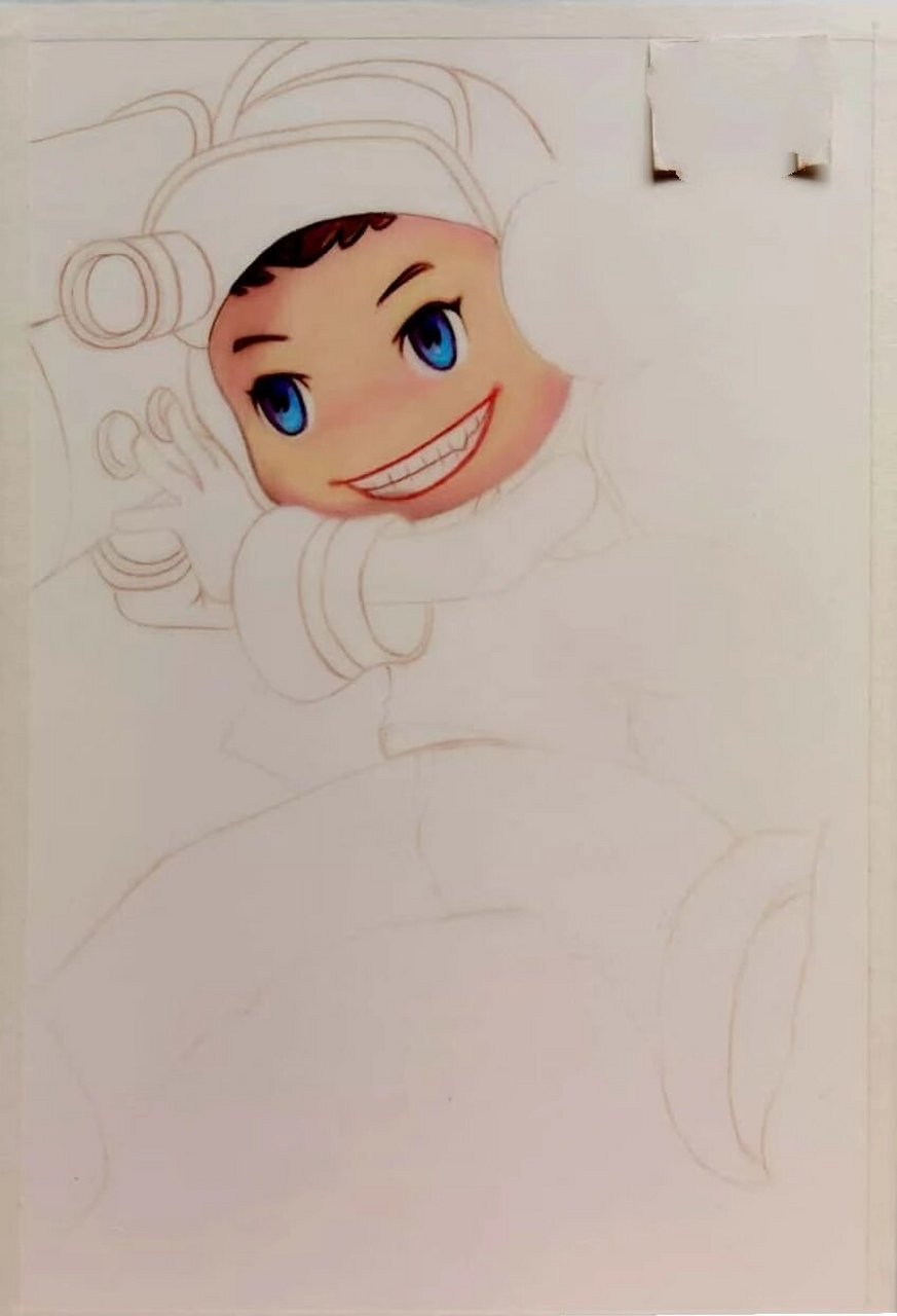 彩铅画王者荣耀鲁班电玩小子皮肤(附线稿)