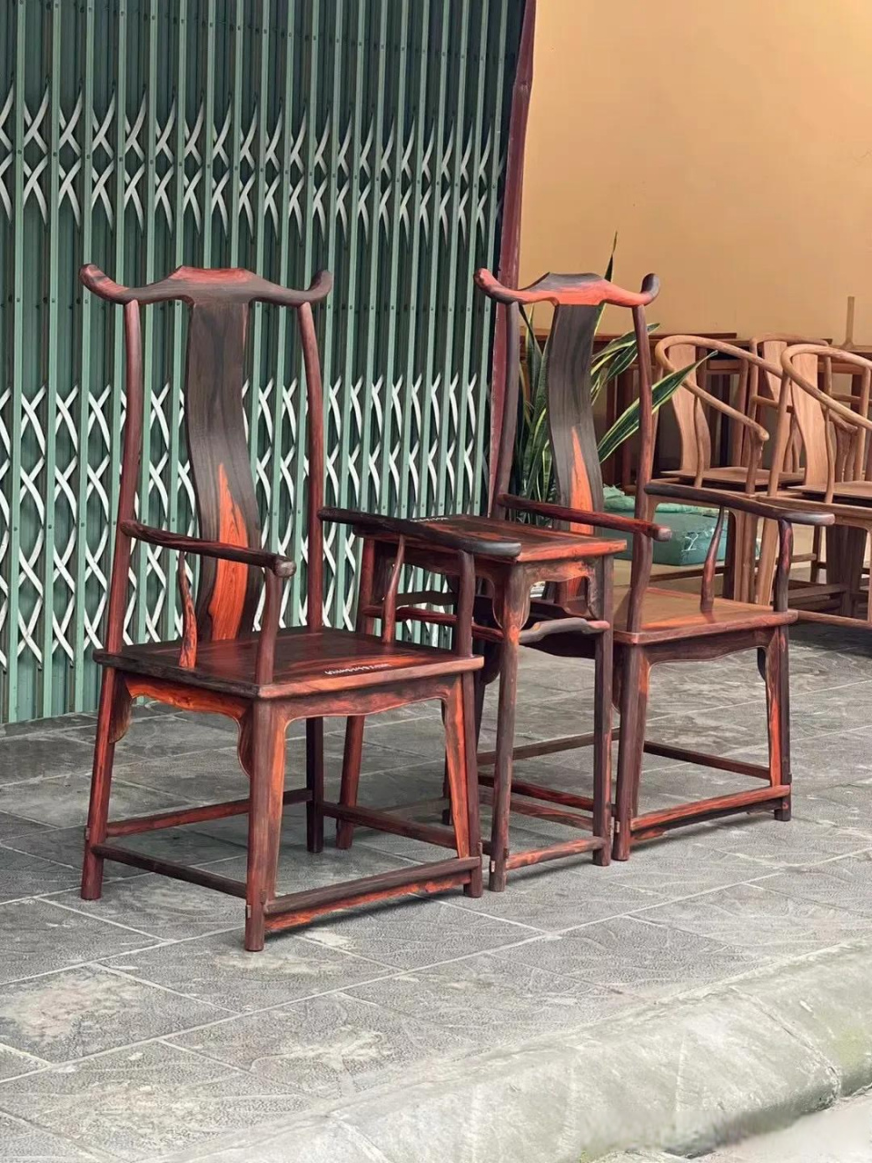 大红酸枝官帽椅三件套大红酸枝交趾黄檀